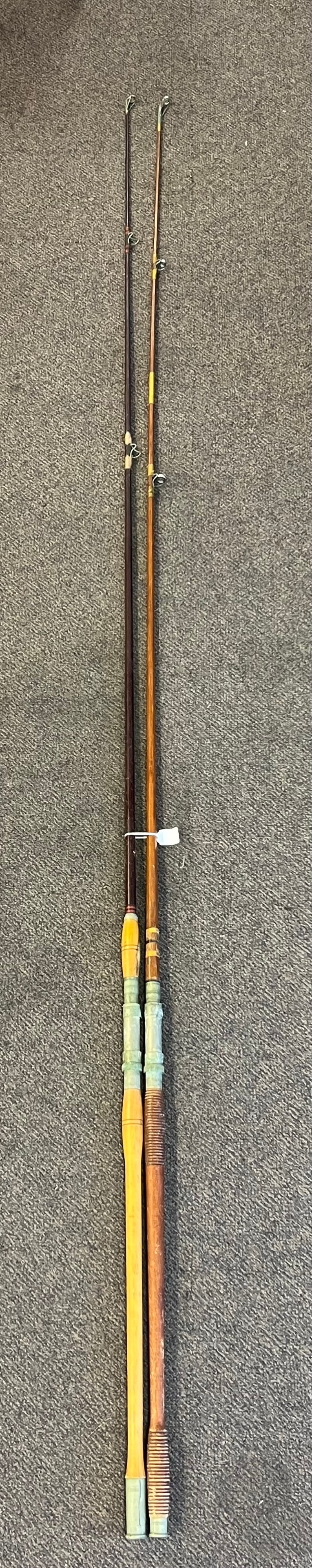 (2)Vtg Bamboo/ Wood Boat Fishing Rods 9'1'' - From Capitola Wharf House Restaurant: (2)Vtg Bamboo/ Wood Boat Fishing Rods 9'1'' - From Capitola Wharf House Restaurant