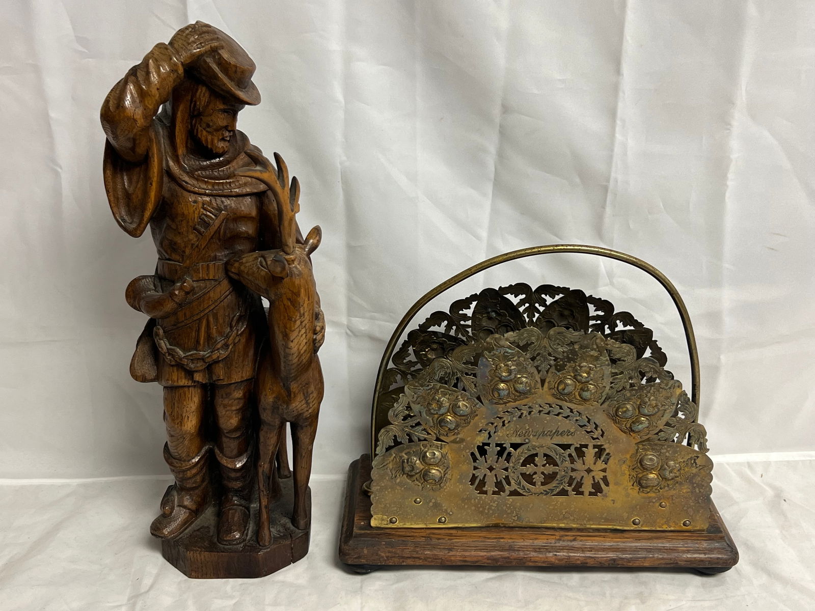 Atq Brass Paper Divider, German Carved Figure - Paper Divider 12'' x 5'' x 10'' , Figure 16.5''T (1 of 11)