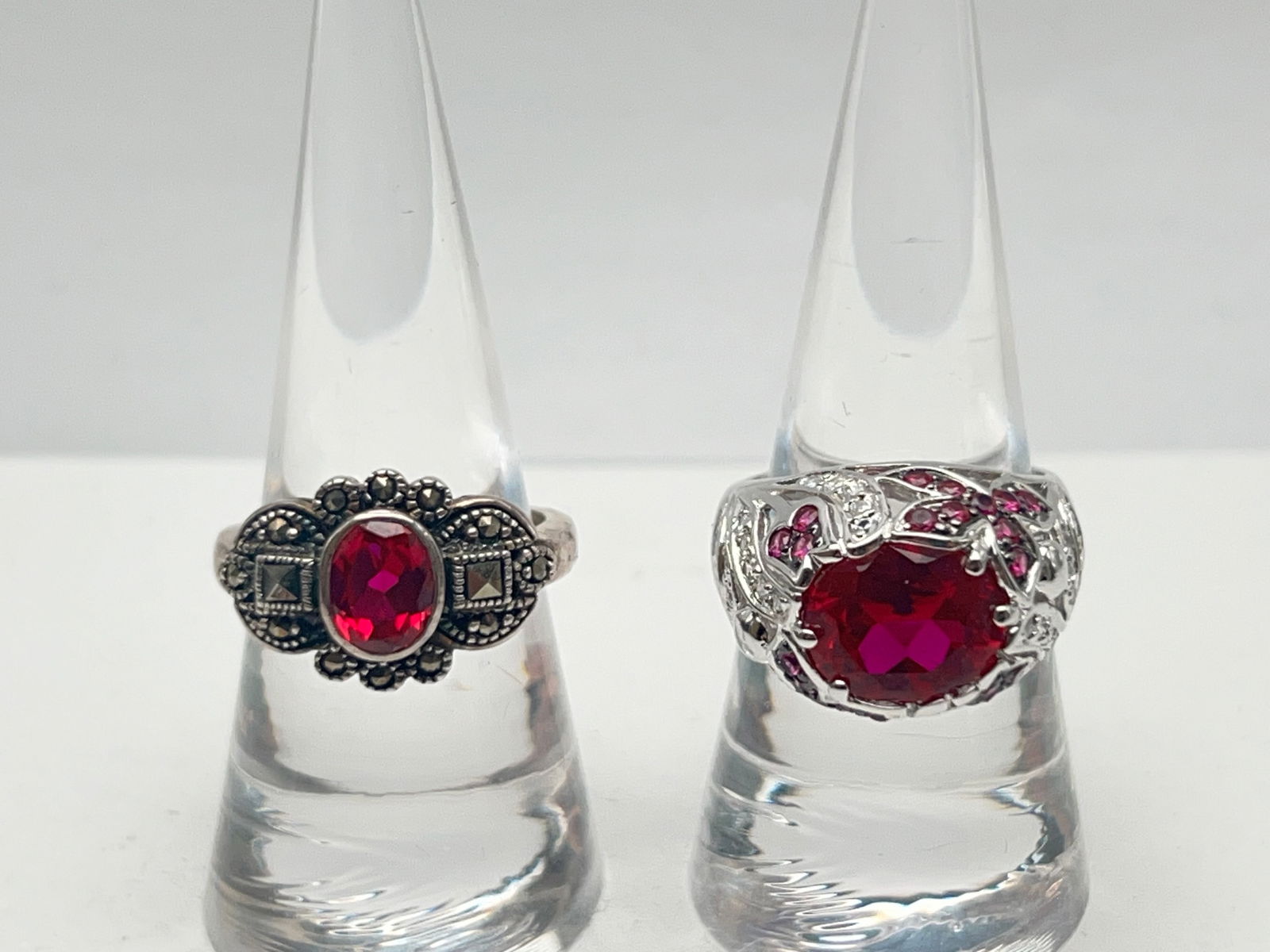 (2)Sterling Pink Sapphire Rings Sz 8 - (1)Hallmarked 925 Canada, (1)925 w/ Hallmark (1 of 3)
