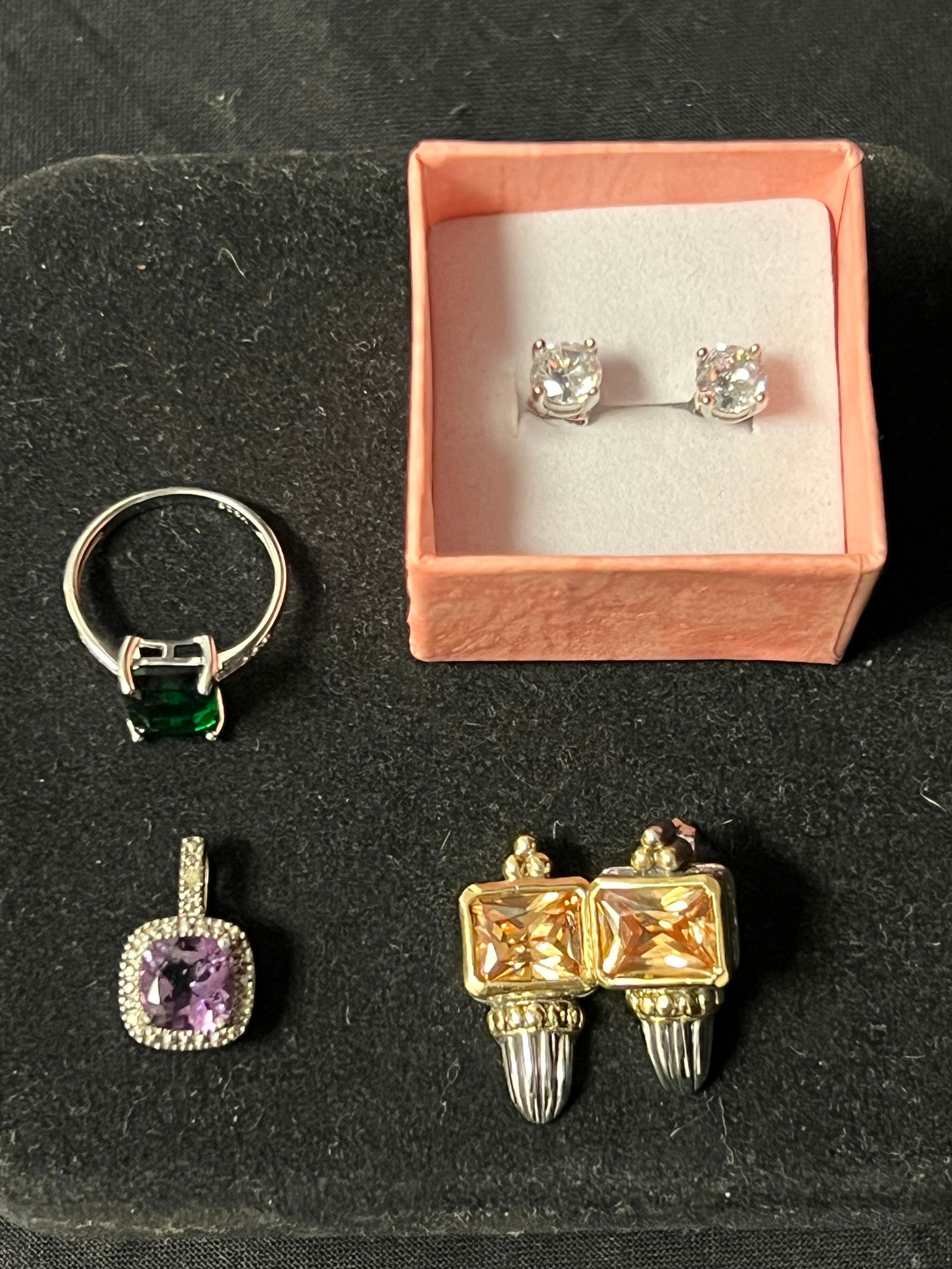Sterling Jewelry Ring, Pendant + More - Pr. Citrine Earrings (1)is Missing Post, Amethyst Pendant, (1 of 7)