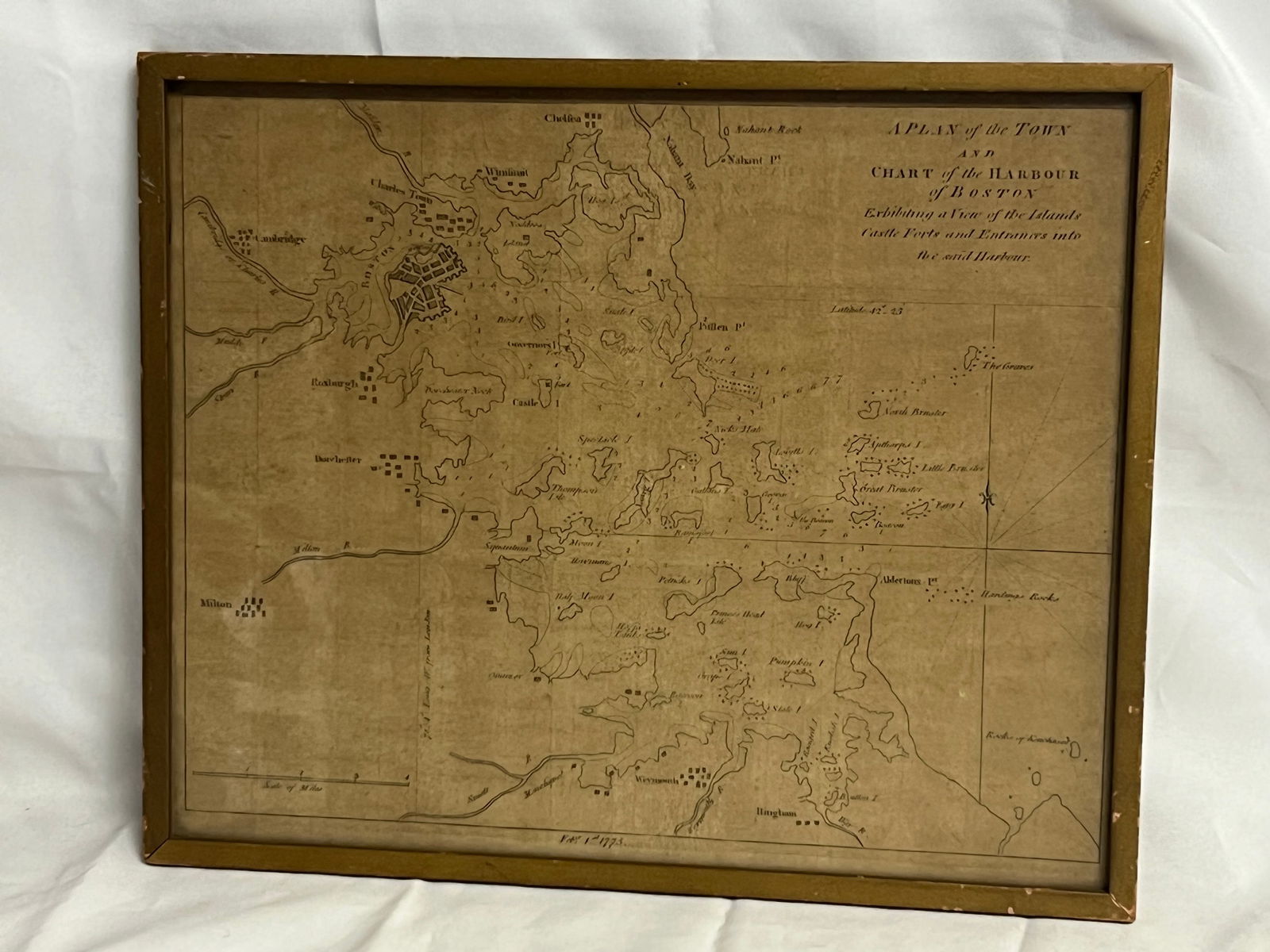 1775 Rare Map Town of Boston - Harbour Revolution War Era  - Dated 1775, A Plan of the Town & Chart (1 of 4)