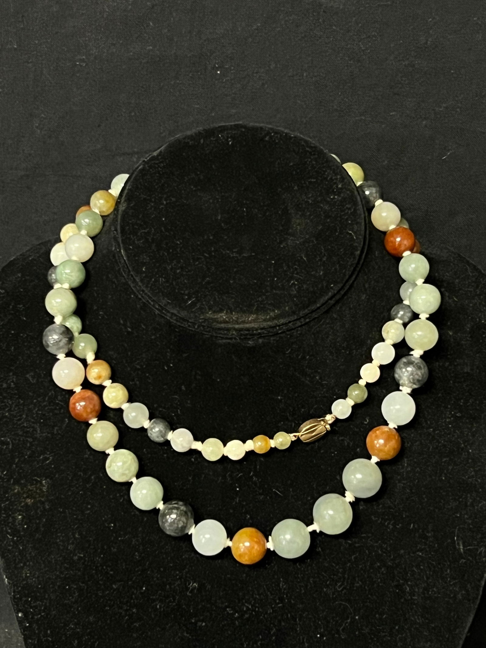 30''L Beaded Jade Necklace w/ 14K Gold Clasp (1 of 4)