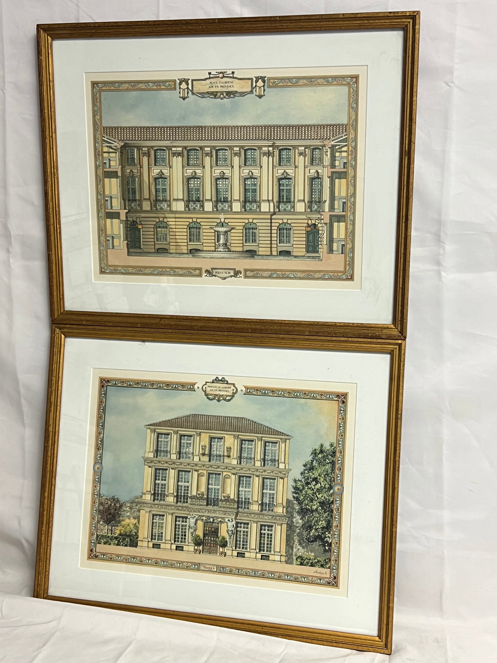 (2)N.Fardoux French Architecture Prints - (1)Pavillon De Vendome + (1)Place D'Albertas - Both Framed (1 of 9)