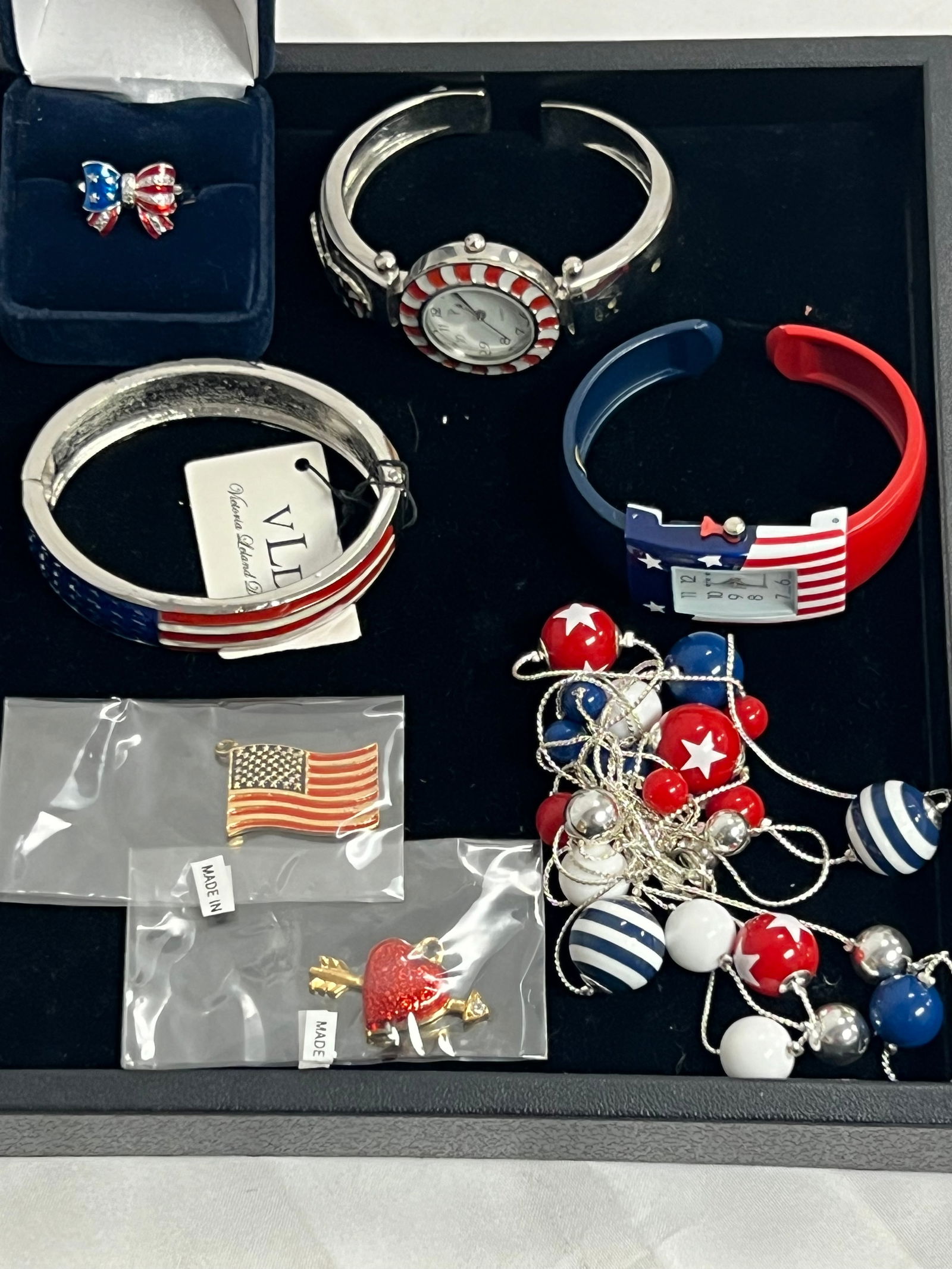 Asst Red White Blue Jewelry - Sterling Flag Ring Sz 9, Bracelet, Pins, Watches (1 of 7)