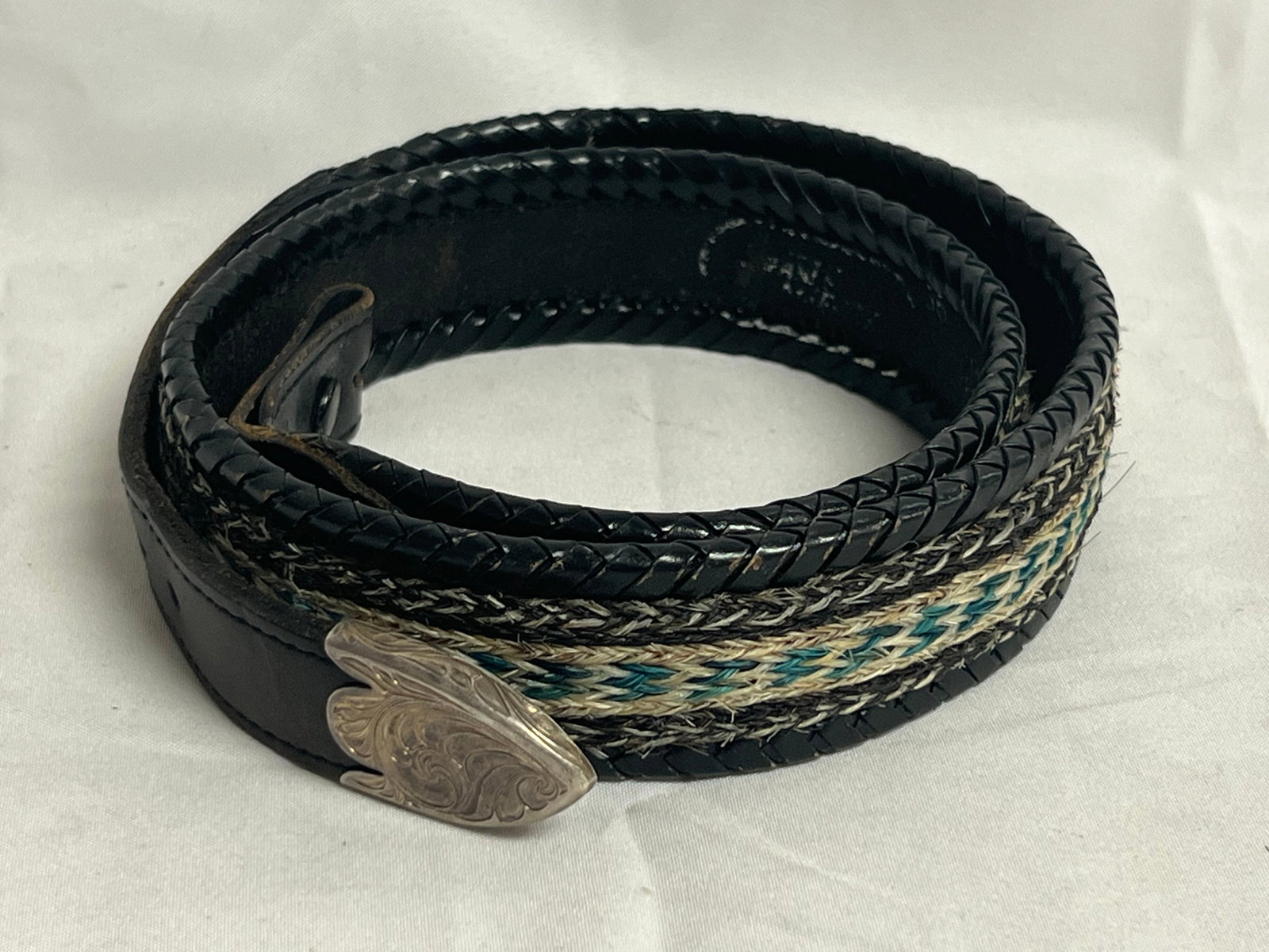 Horsehair Leather Belt w/ Sterling Clip 38''L - Handmade: Horsehair Leather Belt w/ Sterling Clip 38''L - Handmade