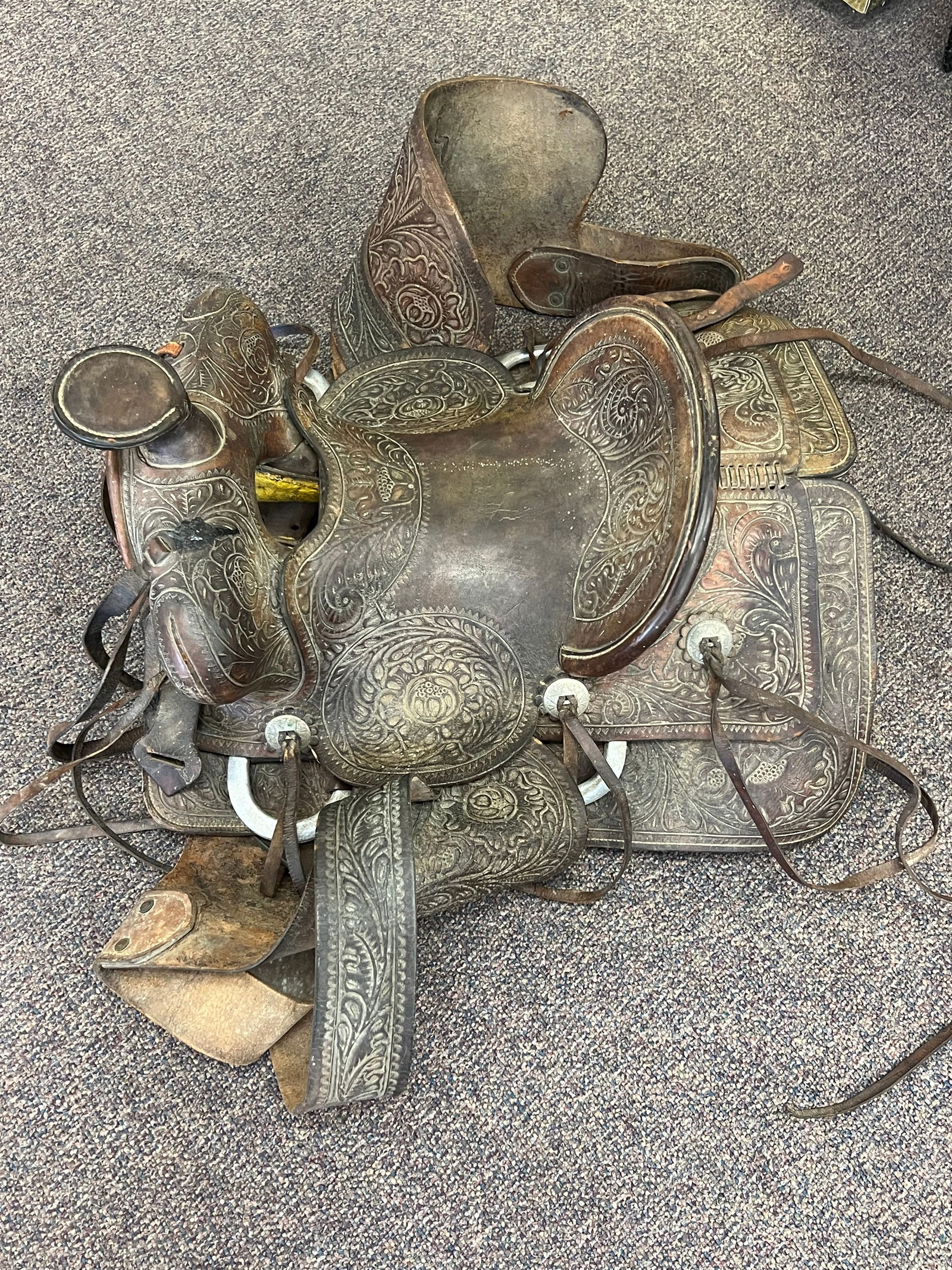 Vintage Tooled Leather Saddle (1 of 7)