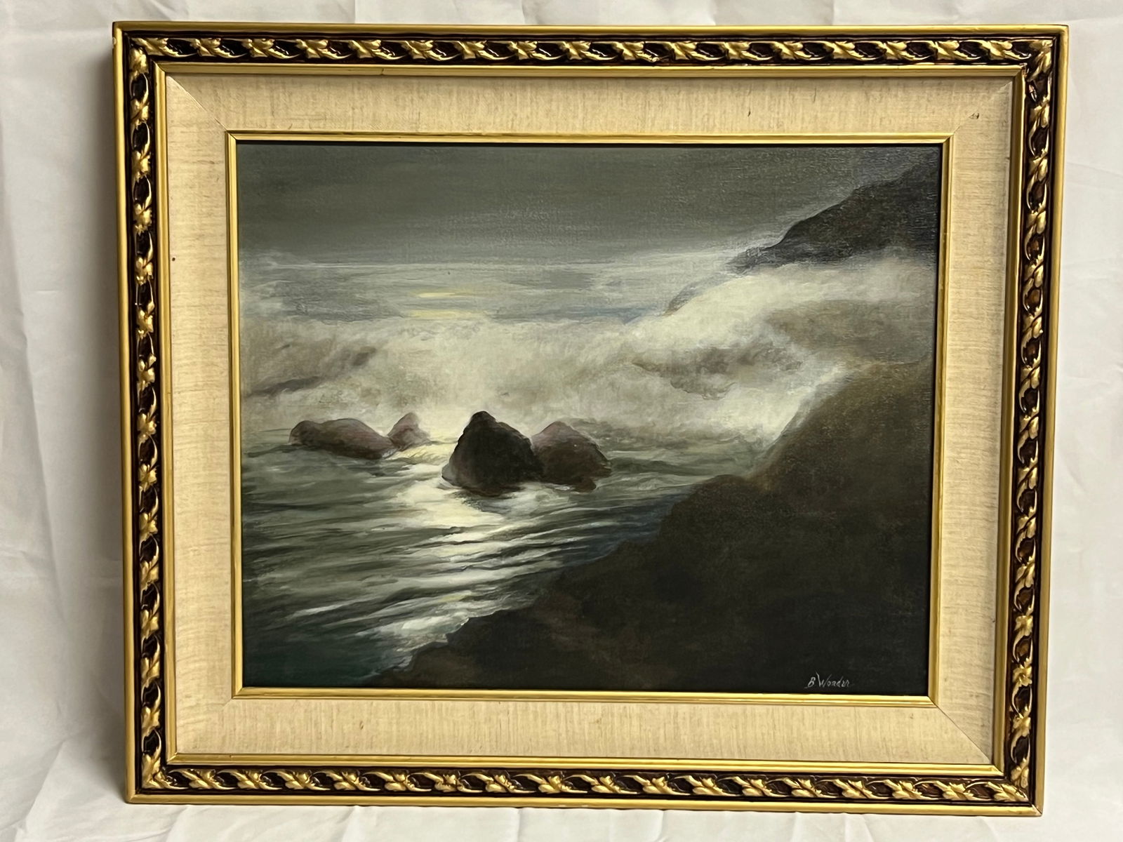 Signed B.Wonder Oil on Canvas of Ocean - Framed 25.5'' x 21.75'' , Sight 20'' x 16'' (1 of 4)