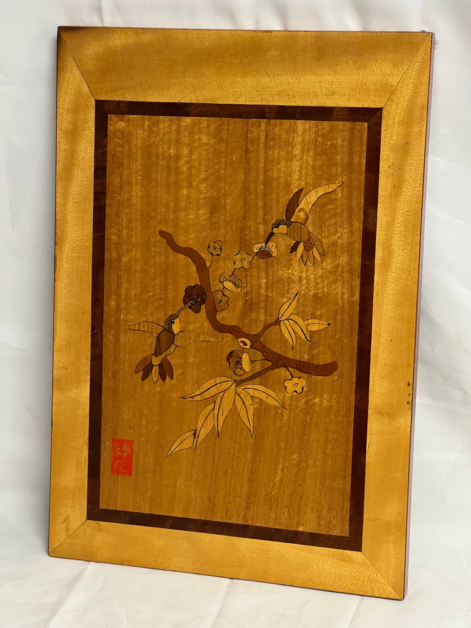 Marquetry Plaque w/ Birds 11.5'' x 17'' by Groneman - by artist Virgina + Chris Groneman: Marquetry Plaque w/ Birds 11.5'' x 17'' by Groneman - by artist Virgina + Chris Groneman