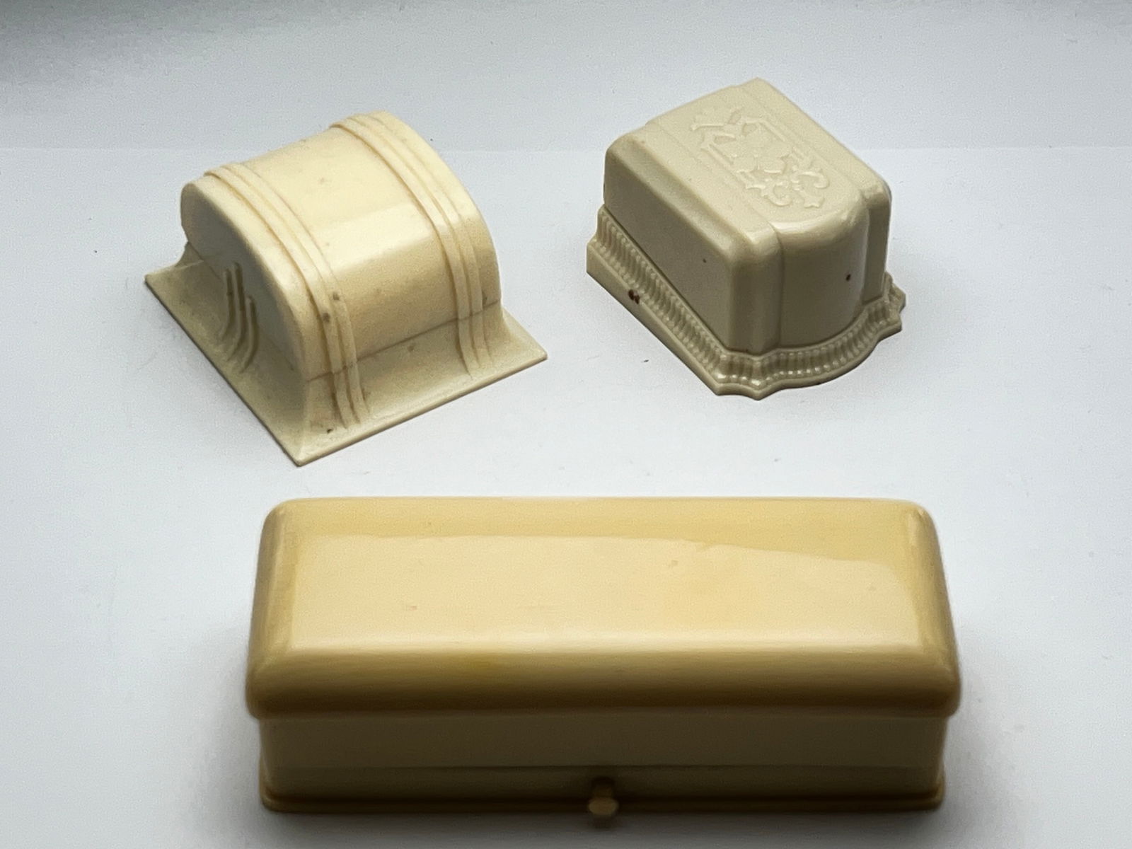 (3)Art Deco Celluloid Jewelry Boxes - (1)Double Ring Box, (1)Single Ring Box, (1)Rectangular (1 of 6)
