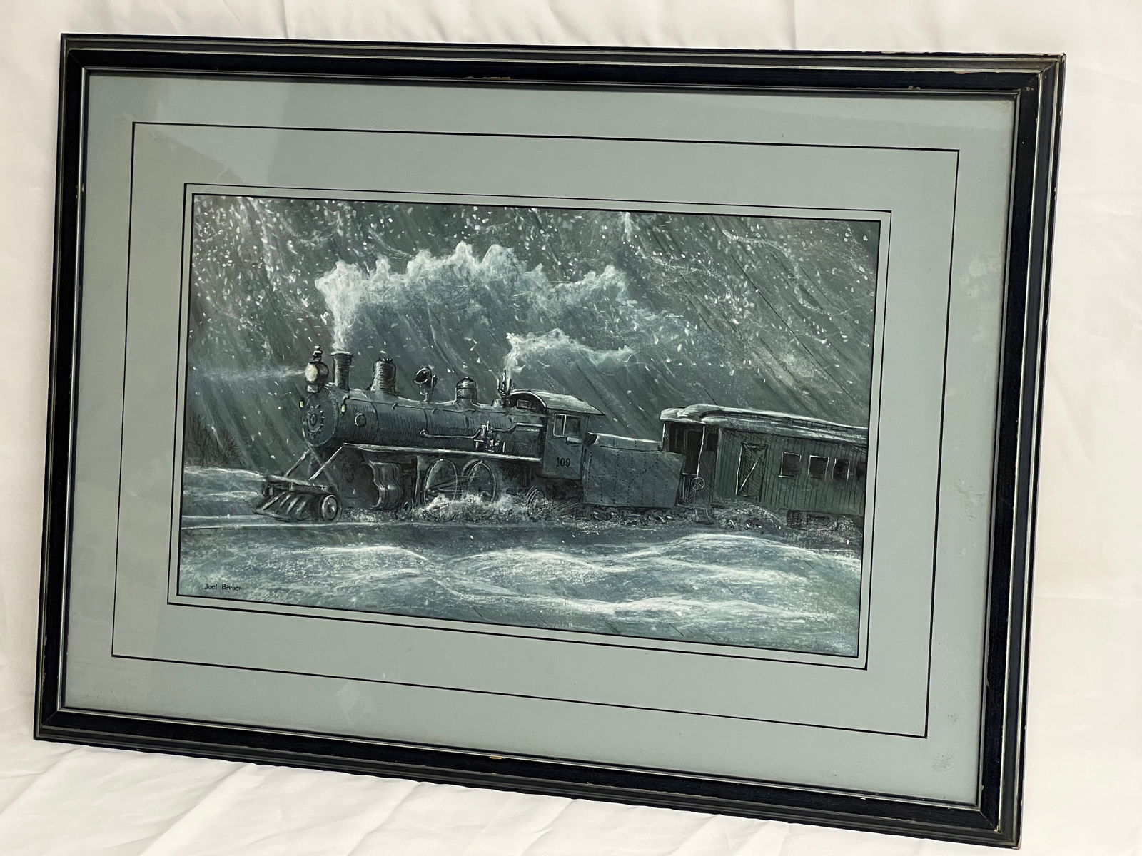 Joel Barber Mixed Media Railroad Train Art - Framed 18.5'' x 25.75'' (1 of 3)