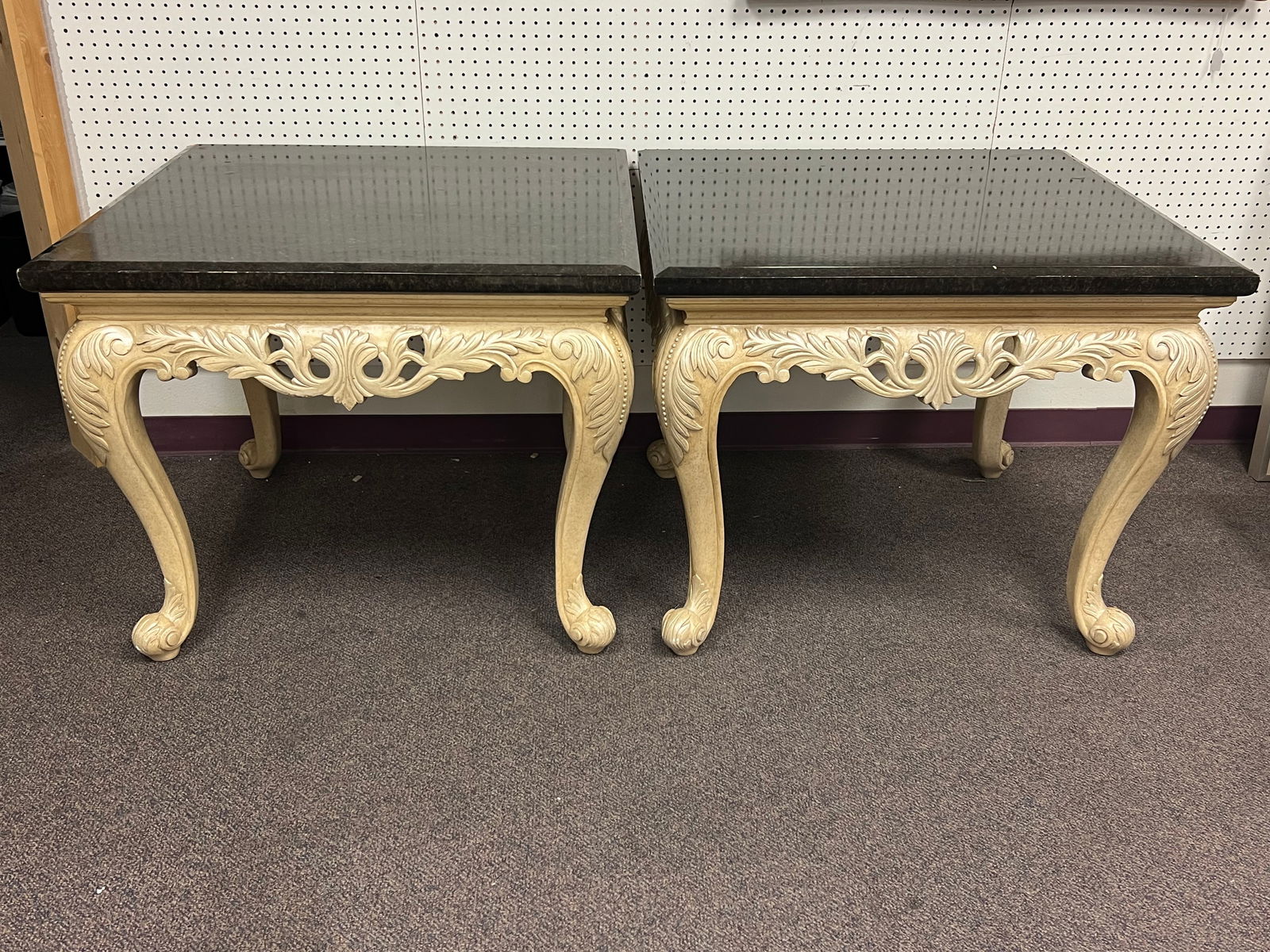 Pr Marge Cason Regency Style Tables - Carved Wood Base w/ Faux Marble Tops 34'' x 36'' x 29'' (Pick (1 of 5)