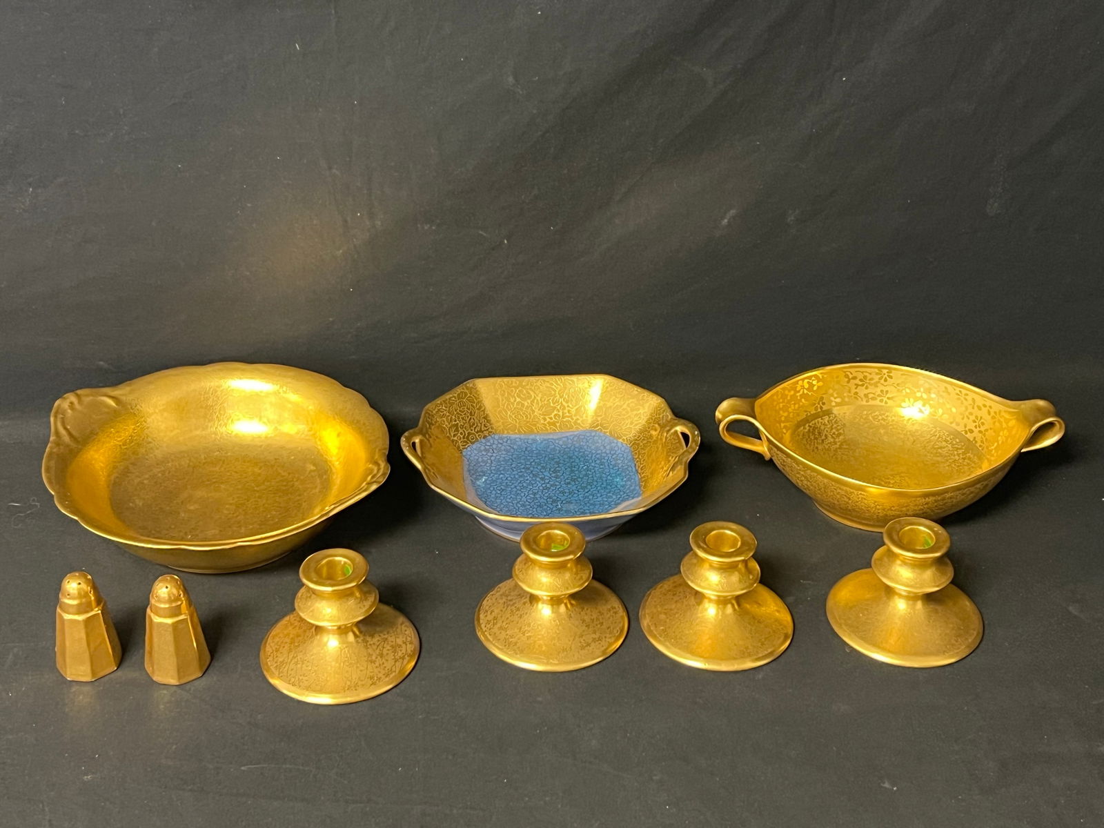 Gold Enameled Porcelain Bowls, Candle Holders,More- Two Handled Soup Bowl 10.75'' x 7'', Serving (1 of 10)
