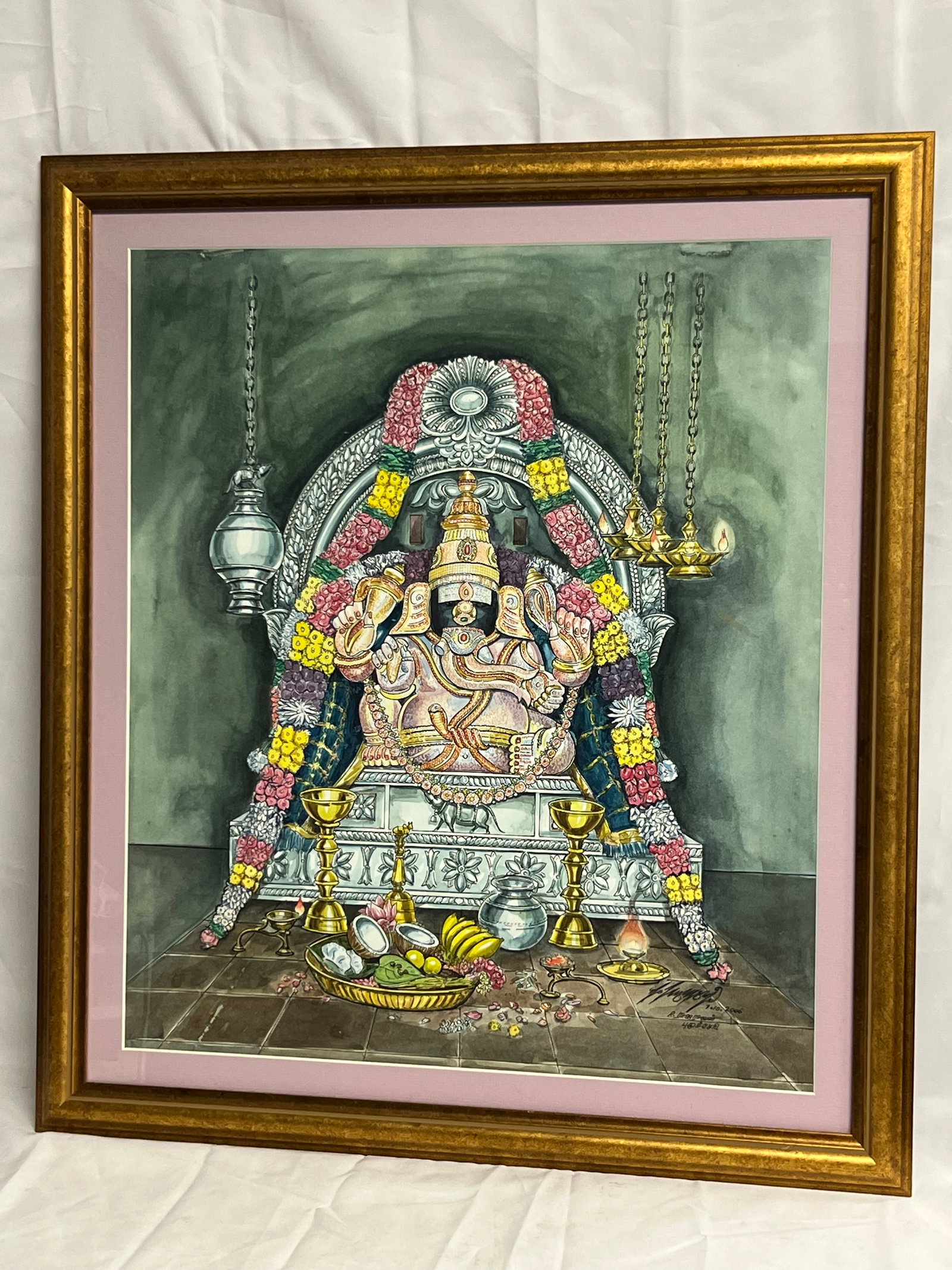 Signed, Watercolor of Hindu Ganesha - Signed 2006, Ornately Painted, Sight 18'' x 21.5'': Signed, Watercolor of Hindu Ganesha - Signed 2006, Ornately Painted, Sight 18'' x 21.5''