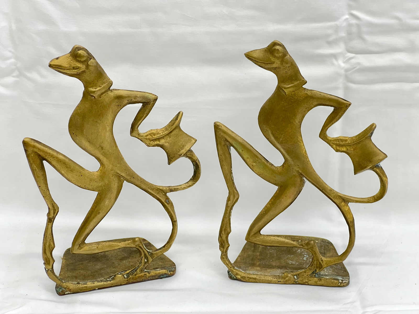 Pr Art Deco Dancing Frog Bookends 5'' x 8'' (1 of 2)