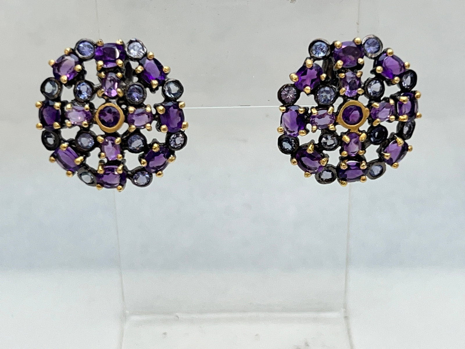 Sterling 14K Gold Accent Amethyst Tanzanite Earrings: Sterling 14K Gold Accent Amethyst Tanzanite Earrings