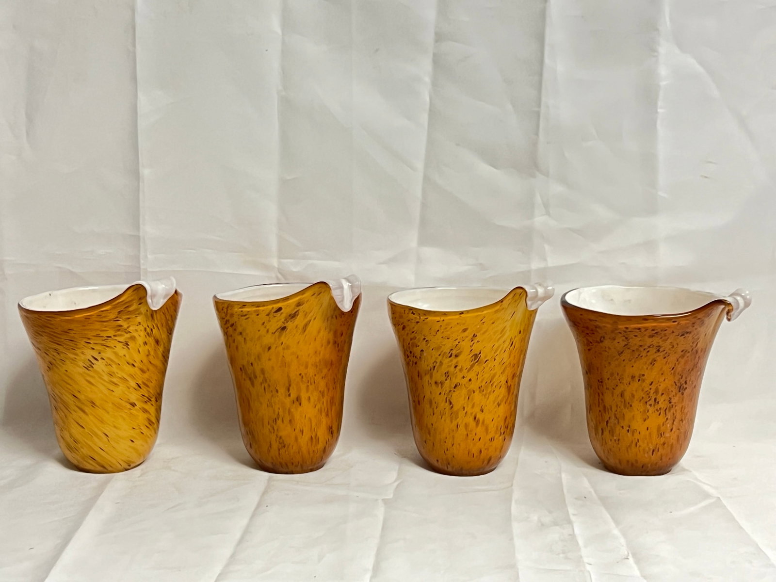 (4)Amber Art Glass Light Shades - 4'' Opening, Overall 4.5'' x 5.75'' x 5.5'': (4)Amber Art Glass Light Shades - 4'' Opening, Overall 4.5'' x 5.75'' x 5.5''
