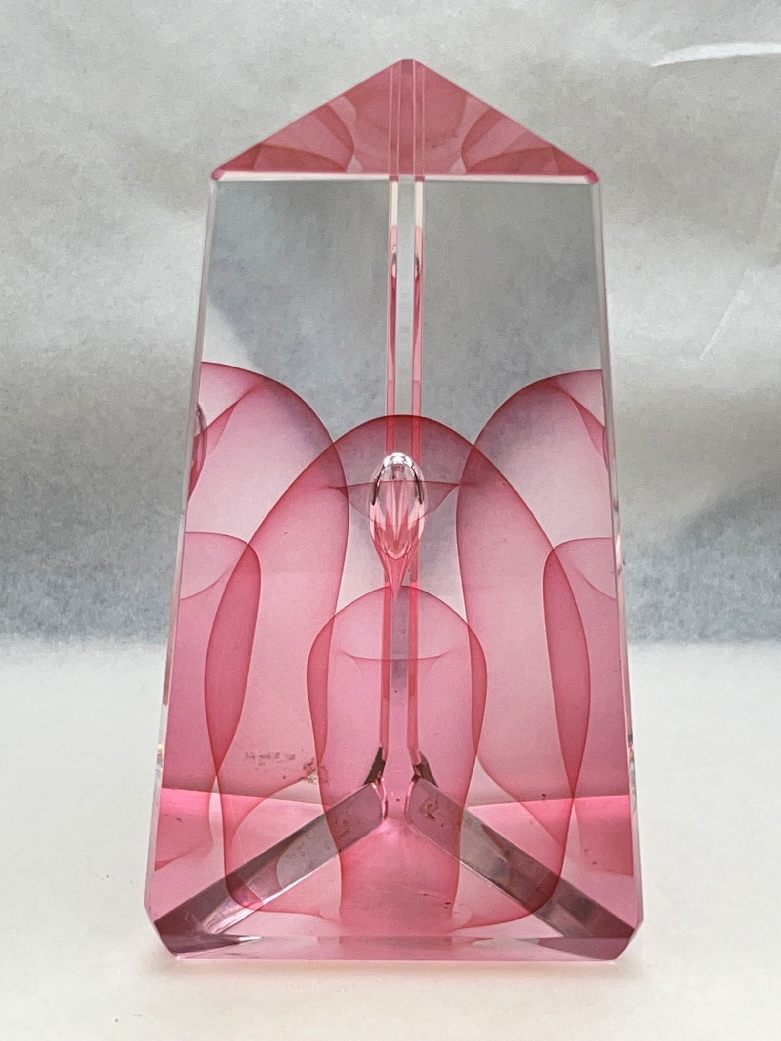 Signed "PA" Pink Art Glass Paperweight 3" x 5" (1 of 6)