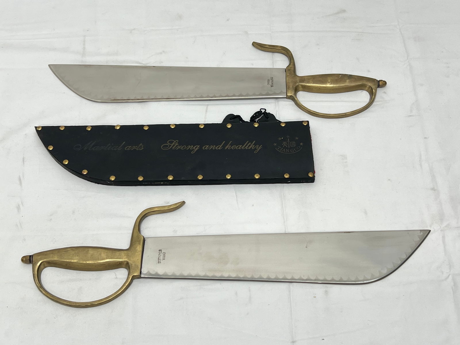 Chinese Double Swords in Sheath - Martial Arts Strong & Healthy Tian Guo Sheath - 21''L Overall, (1 of 6)