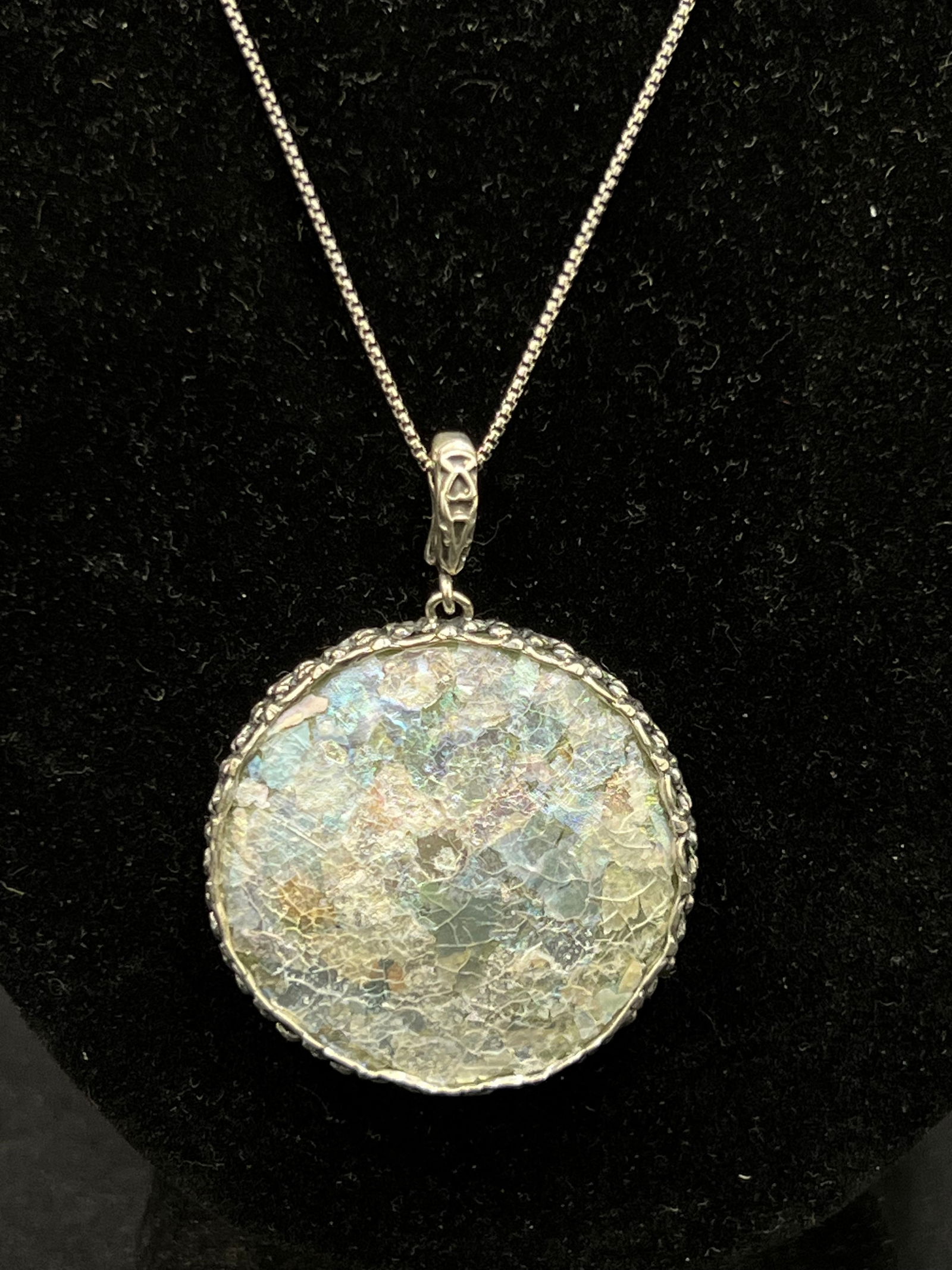 Sterling Roman Glass Pendant w/ COA - 1.75'' Pendant , Ancient Roman Glass Excavated from Holy Land (1 of 4)