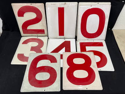 (10)Vtg Metal Texaco Gas Station Number Signs - 12.75'' x 15'' -: (10)Vtg Metal Texaco Gas Station Number Signs - 12.75'' x 15'' -