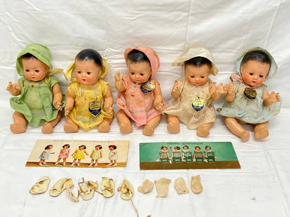 1930s Composition Dionne Quintuplets Doll Set - Dolls w/ Sleepy Eyes , See Photos -: 1930s Composition Dionne Quintuplets Doll Set - Dolls w/ Sleepy Eyes , See Photos -