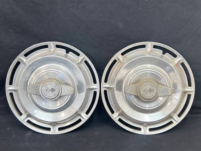 Pr 1956-62 Chevy Corvette Hub Cap w/ Wheel Spinners- Original Hub Cap Wheel Covers w/ Double Flag: Pr 1956-62 Chevy Corvette Hub Cap w/ Wheel Spinners- Original Hub Cap Wheel Covers w/ Double Flag Spinners - 14'' Overall
