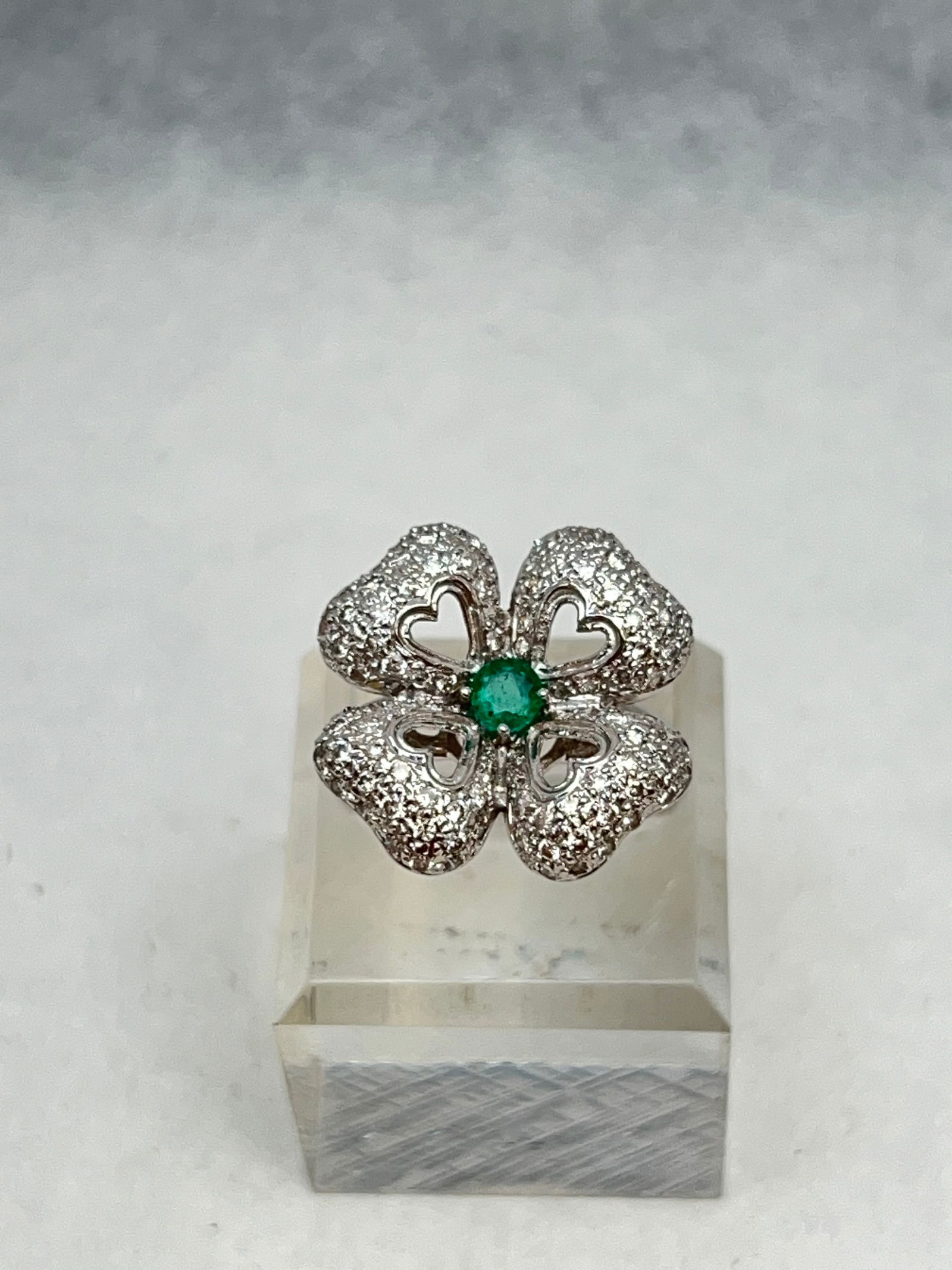 18K Gold Emerald Diamond Ring, Sz 7, TW 7.18g (1 of 5)