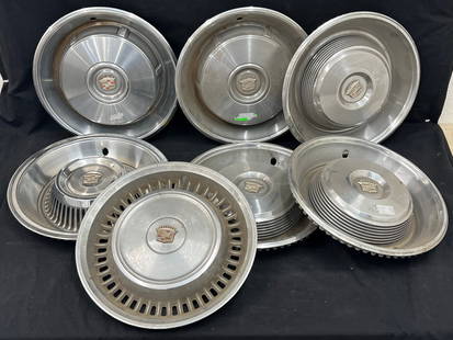 (7)Vtg 50s-60s Cadillac Hubcap Wheel Covers 16'' & 17'': (7)Vtg 50s-60s Cadillac Hubcap Wheel Covers 16'' & 17''
