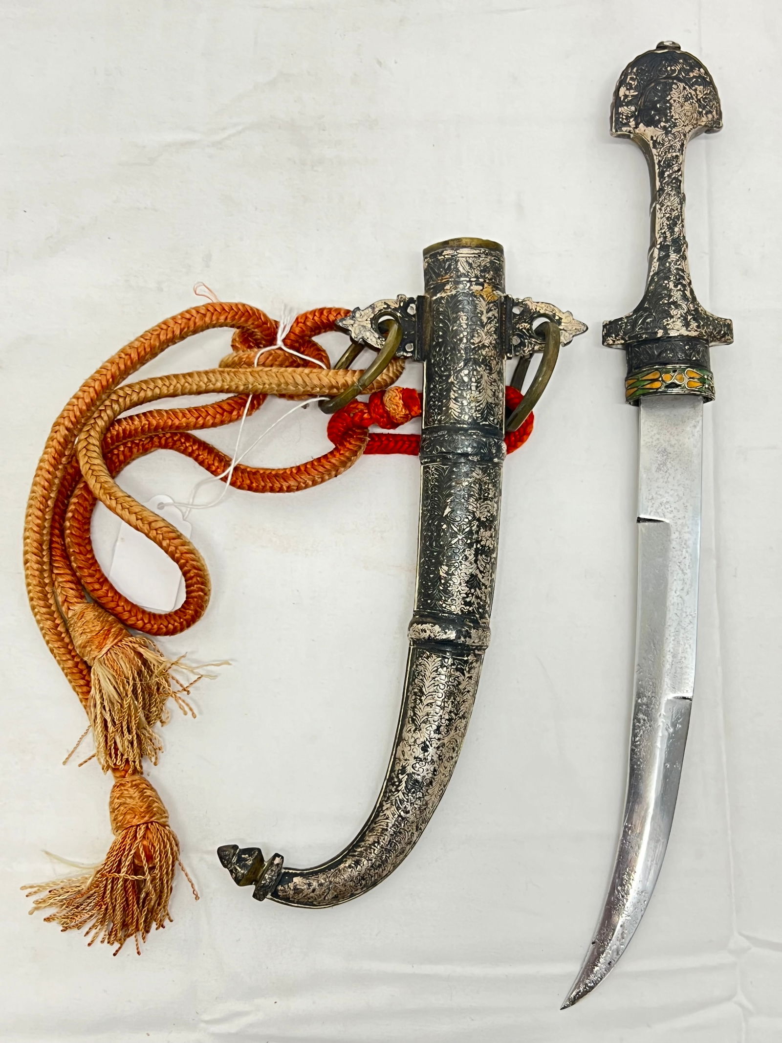 Indo Persian Khanjar British RAJ Souvenir - Silver & Brass Etched w/ ''Souvenir 5 Jan 46 FES'' '' (1 of 9)