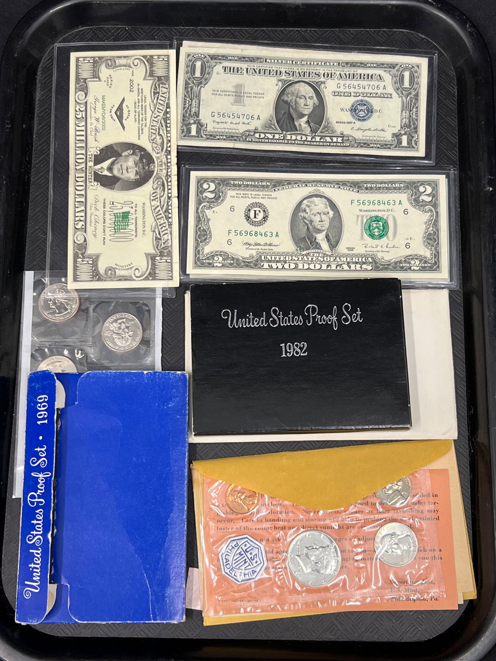 US Mint Coin Sets, Silver Cert, $2 Bills - 1964 US Mint Proof Set, 1969 / 1976 / 1982 Coin Set, (1 of 14)