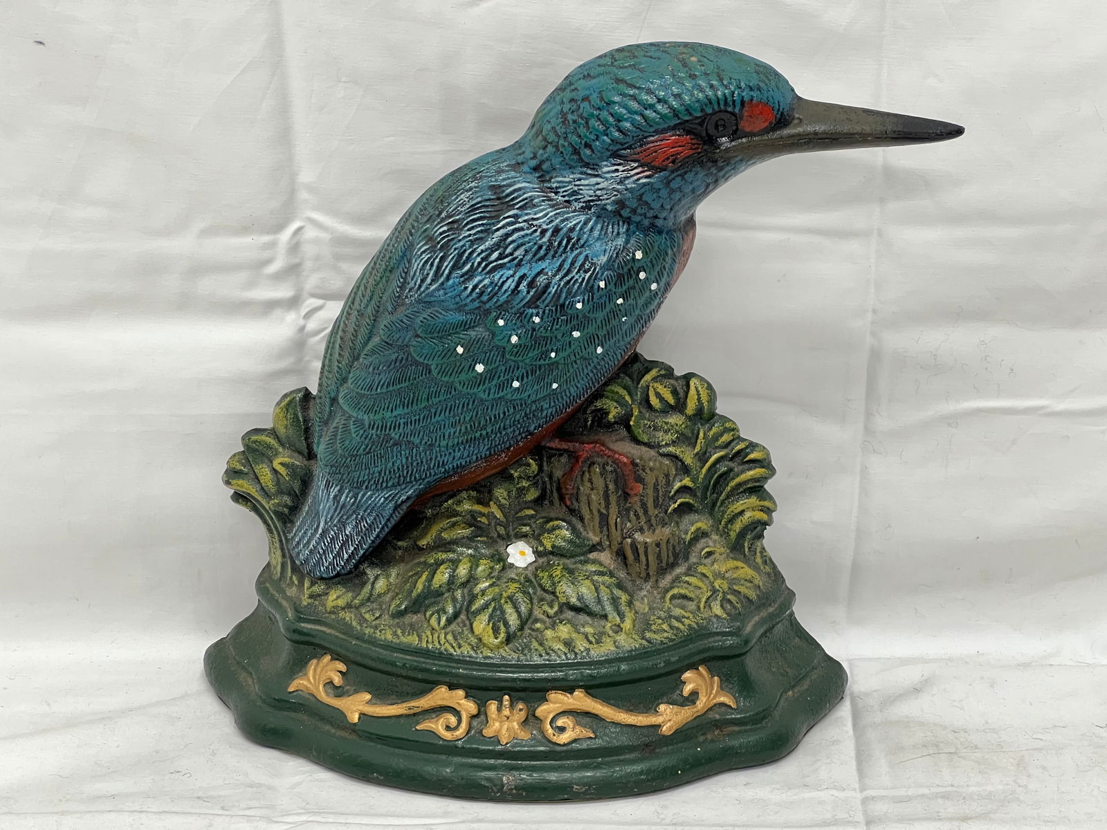 Polychrome Wright Studios Cast Iron Bird Door Stop - Kingfisher Bird 10'' x 10.5''T (1 of 5)