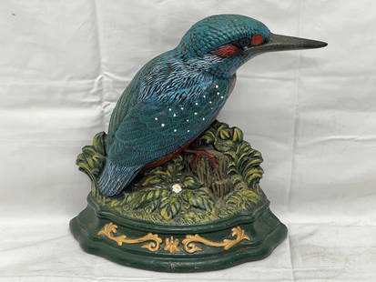 Polychrome Wright Studios Cast Iron Bird Door Stop - Kingfisher Bird 10'' x 10.5''T: Polychrome Wright Studios Cast Iron Bird Door Stop - Kingfisher Bird 10'' x 10.5''T