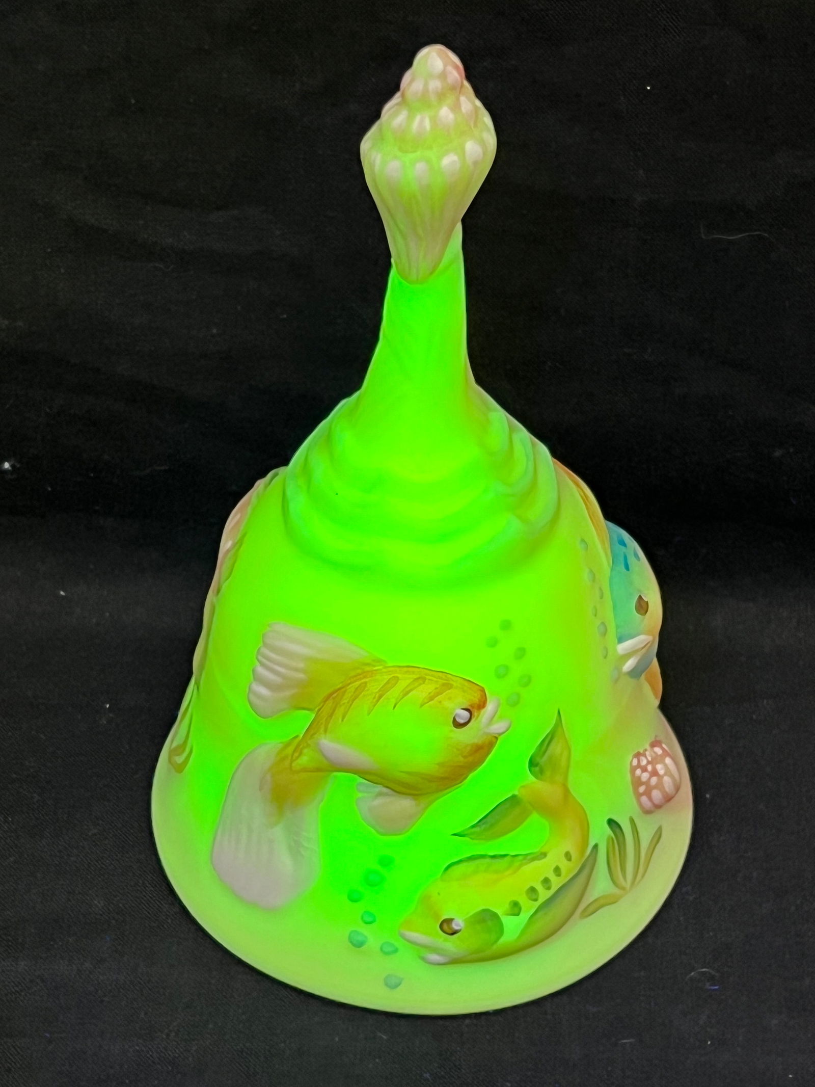 Fenton Burmese Satin Signed Fish/Koi Bell - Handpainted & Signed by Artist, 4'' x 6.5''T (1 of 7)