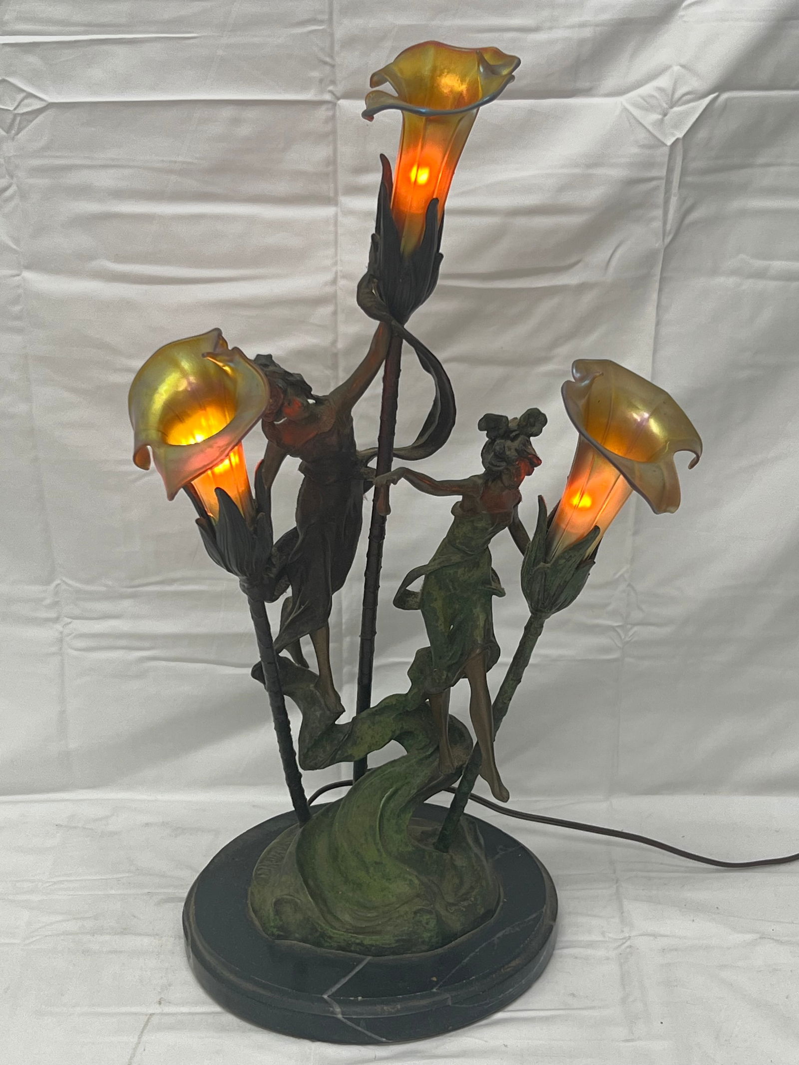 Art Nouveau Aug Moreau Bronze Nymphes Lamp - Etched on Bronze 'Aug Moreau' L. Danse Des Nymphes on (1 of 11)