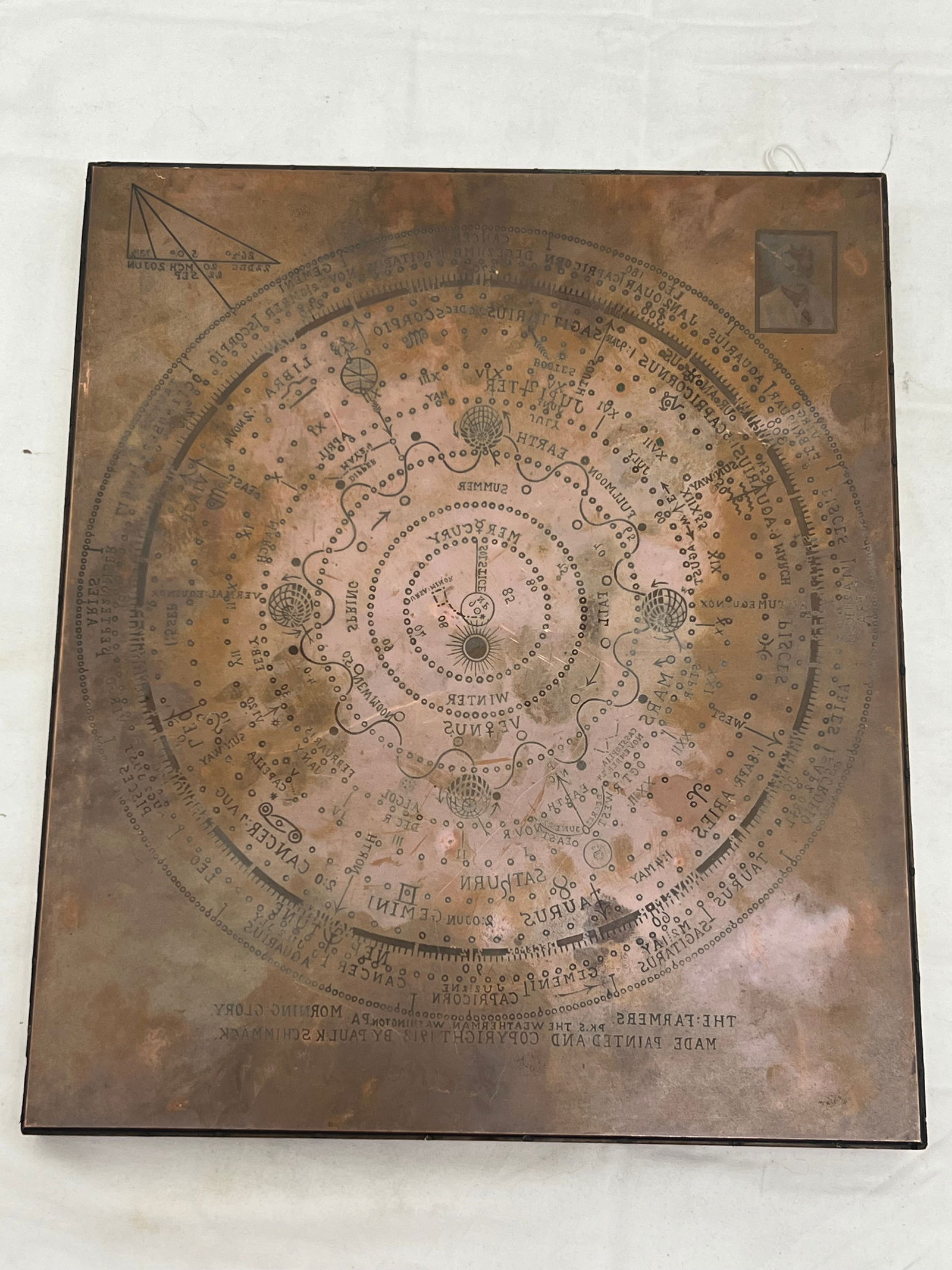 1913 Paul K. Schimmack Copper Astrological Farmers Plate- Farmers Morning Glory Chart, Copper Plate (1 of 6)
