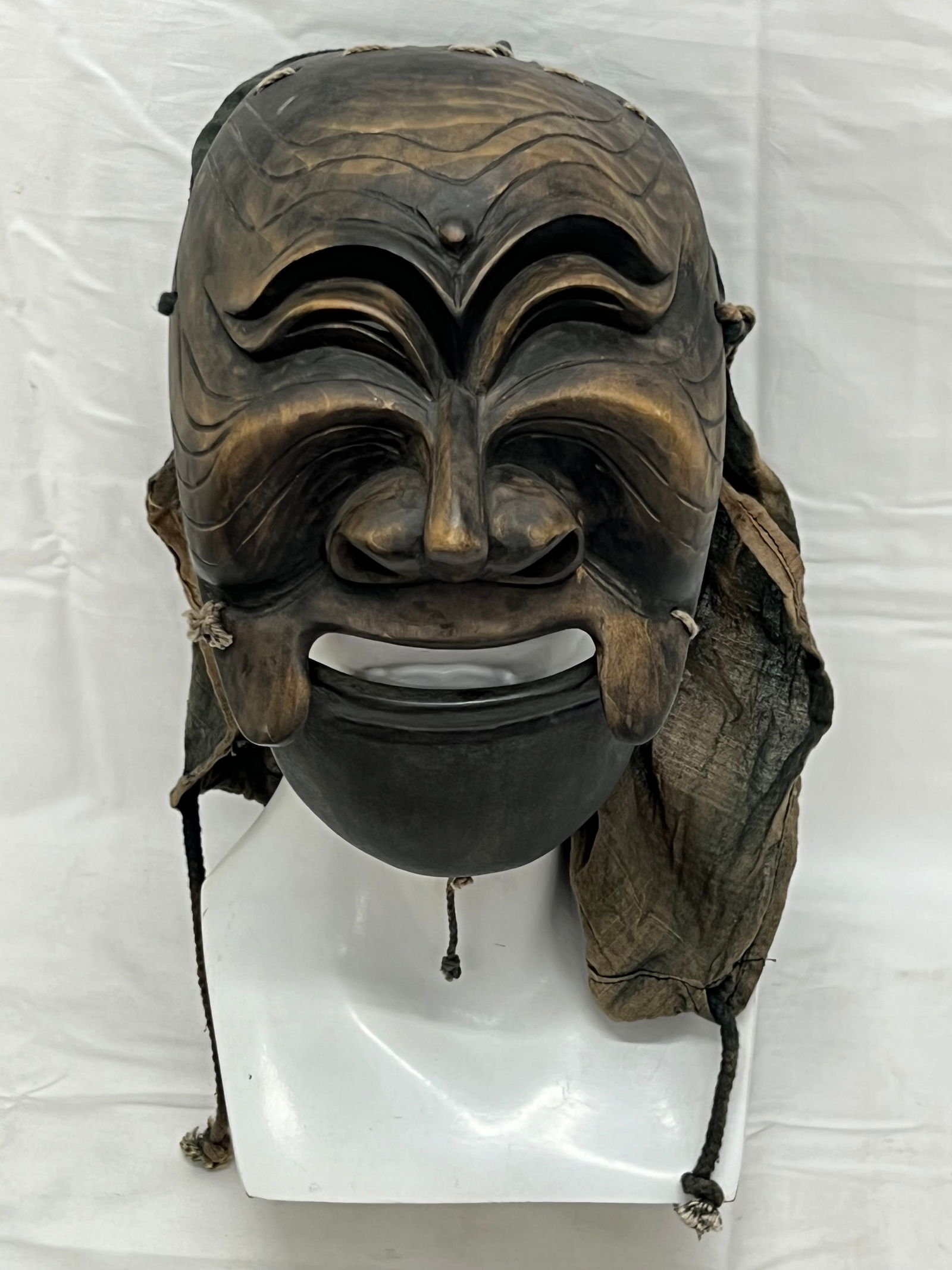 Korean Folk Art Hahoe Mask w/ Cloth, Signed (1 of 6)