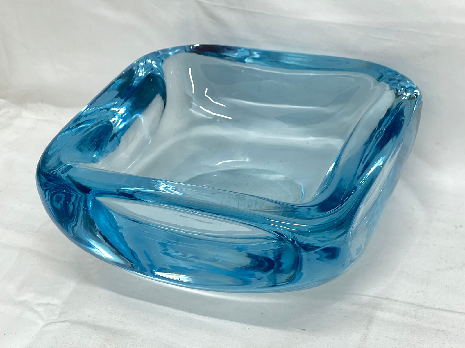 Signed Orrefors Heavy Blue Crystal Bowl 8'' x 8'' x 3.75'' (1 of 4)