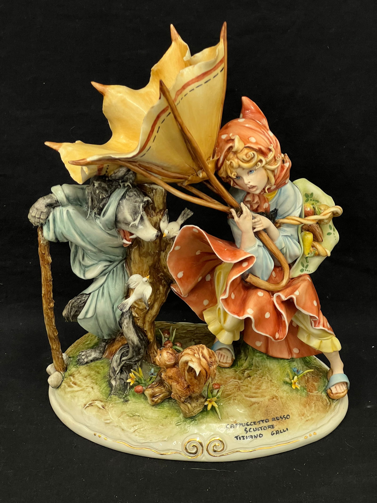 Italy Tiziano Galli Red Riding Hood Sculpture - Italian Capodimonte Hallmark - 8'' x 5'' 11''T: Italy Tiziano Galli Red Riding Hood Sculpture - Italian Capodimonte Hallmark - 8'' x 5'' 11''T