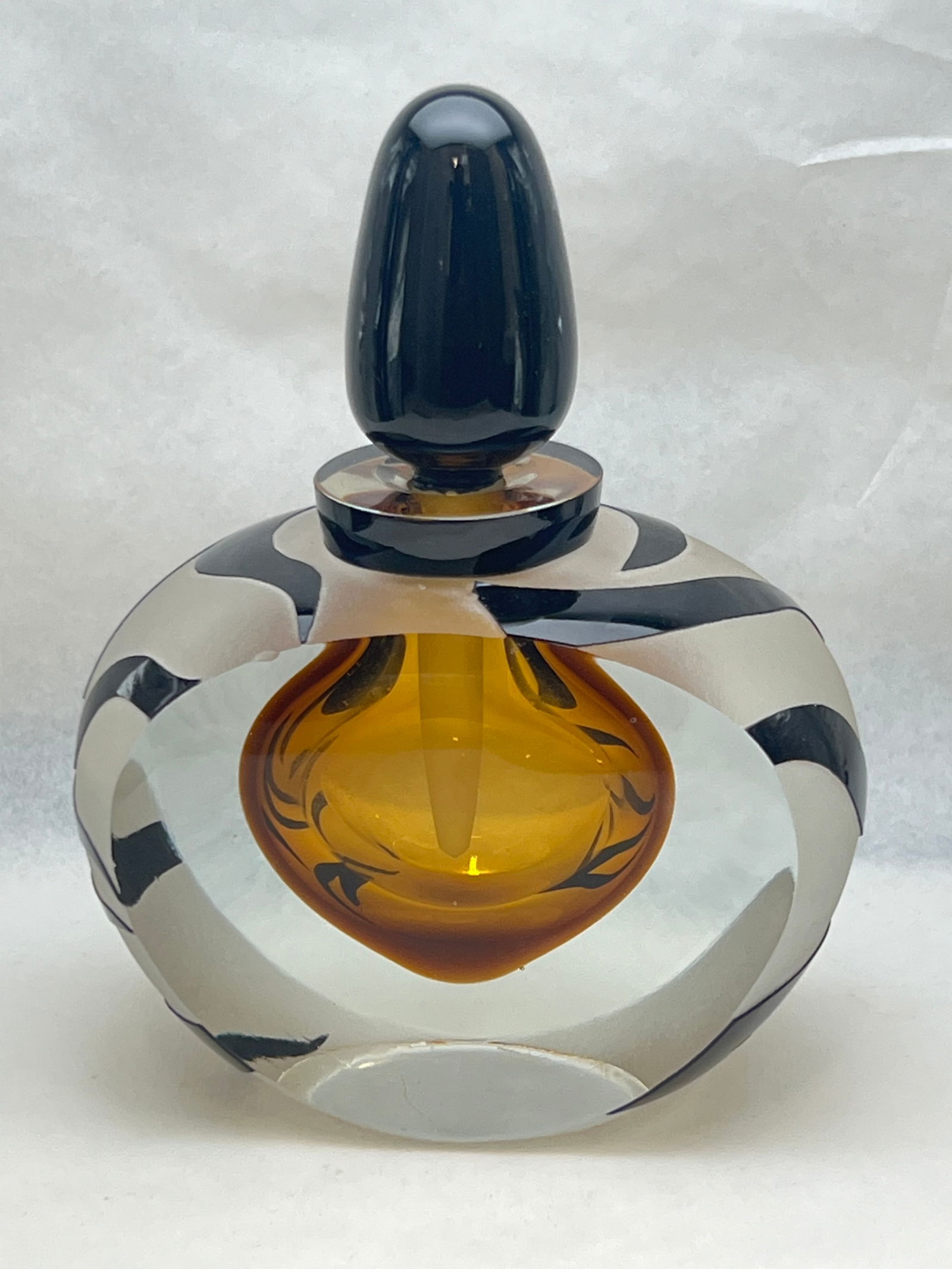 Signed Steven Correia Art Glass Perfume - Amber Colored 4'' x 5.5'' (1 of 6)