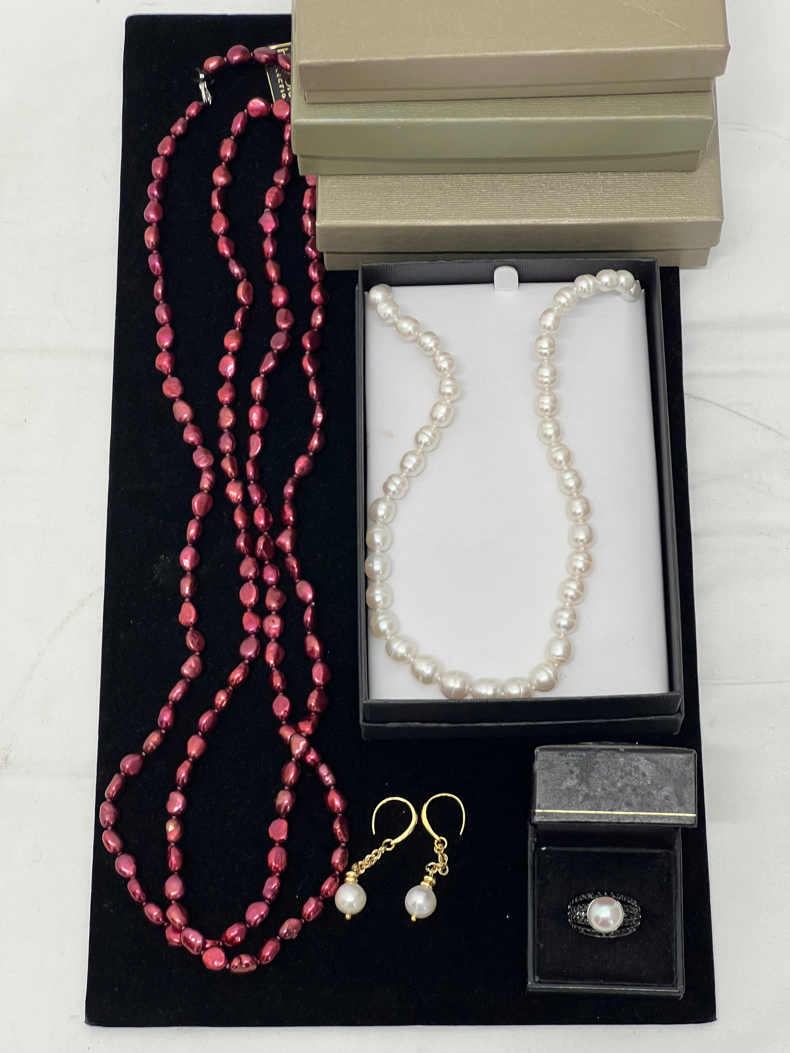 Honora Pearls Collection Jewelry - Sterling Pearl + Spinel Ring Sz 7, 18''L White Pearl Necklace, (1 of 6)