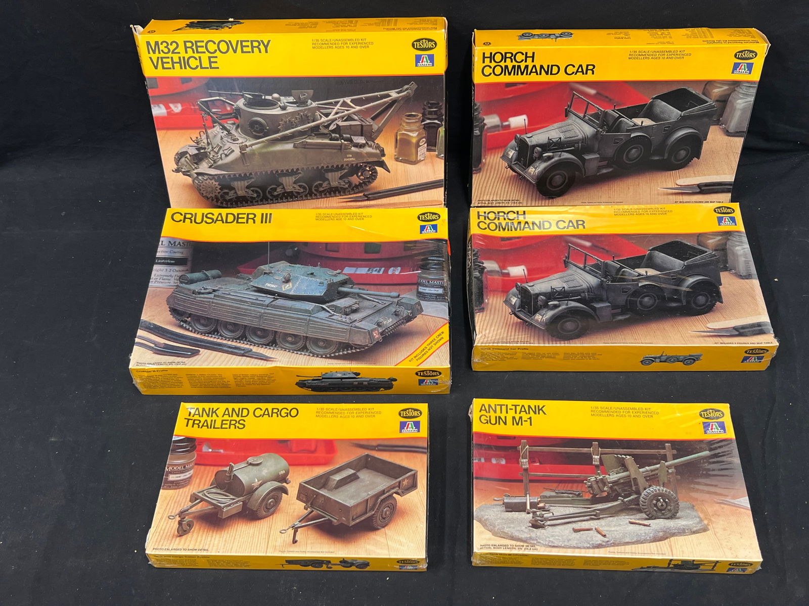 (6)Testors Italeri 1:35 Scale Military Models - Crusader III, M32 Recovery, (2)Horch Command Car, (1 of 3)