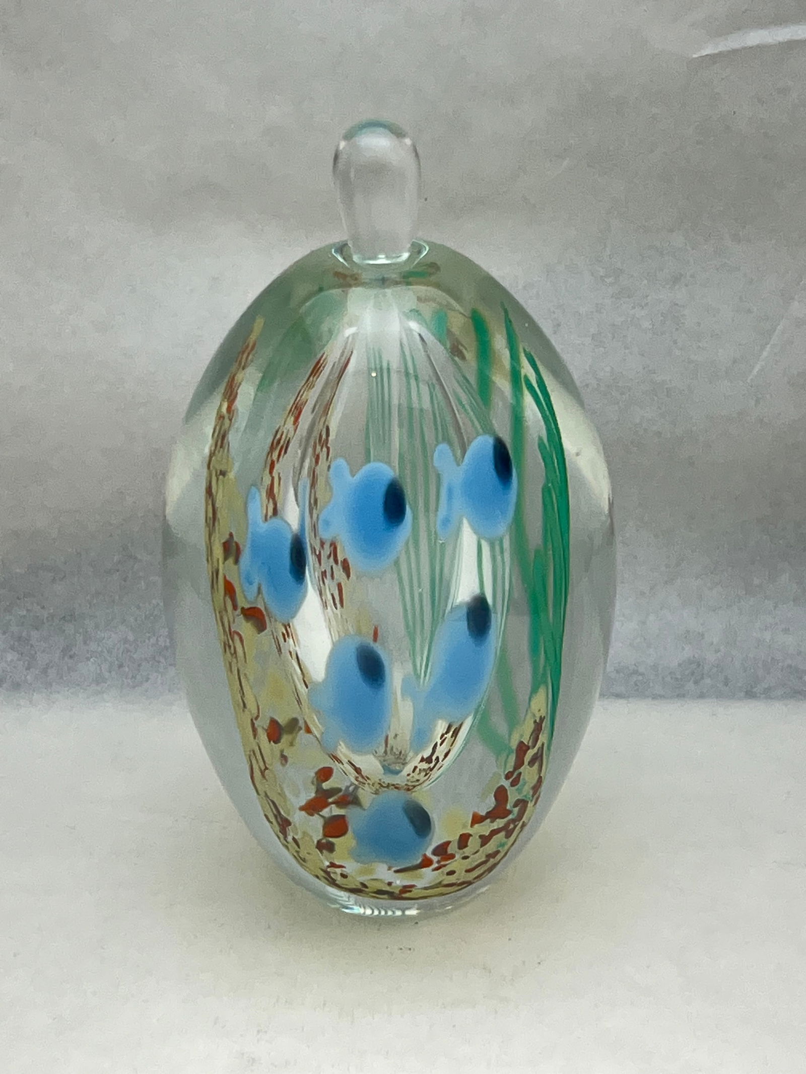 Signed M.Buechner Ocean Art Glass Perfume - 4.5''T , Signed on Bottom (Inspect Bottom of Stopper, (1 of 5)