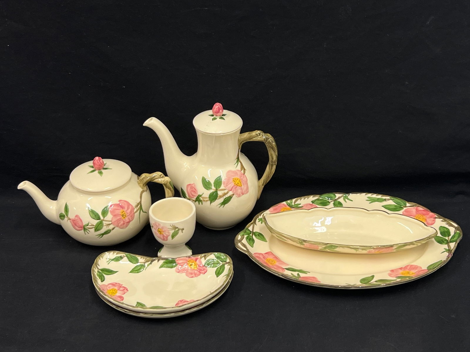 Vintage Franciscan Desert Rose Dishes - Coffee + Tea Pot, Platter 10'' x 14'', (2)Crescent Dishes, (1 of 9)