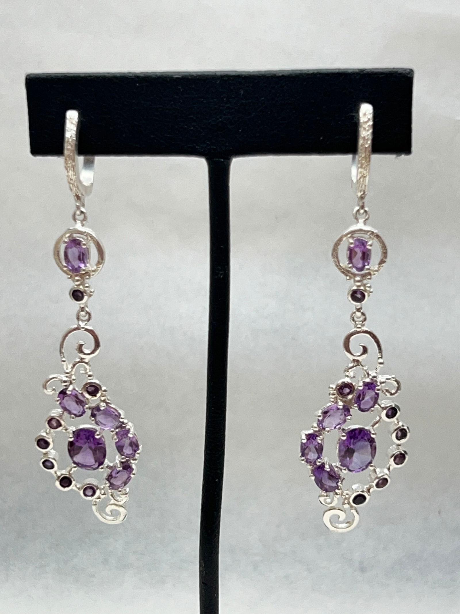 Pr Sterling Amethyst Dangle Earrings 3.25''L (1 of 4)