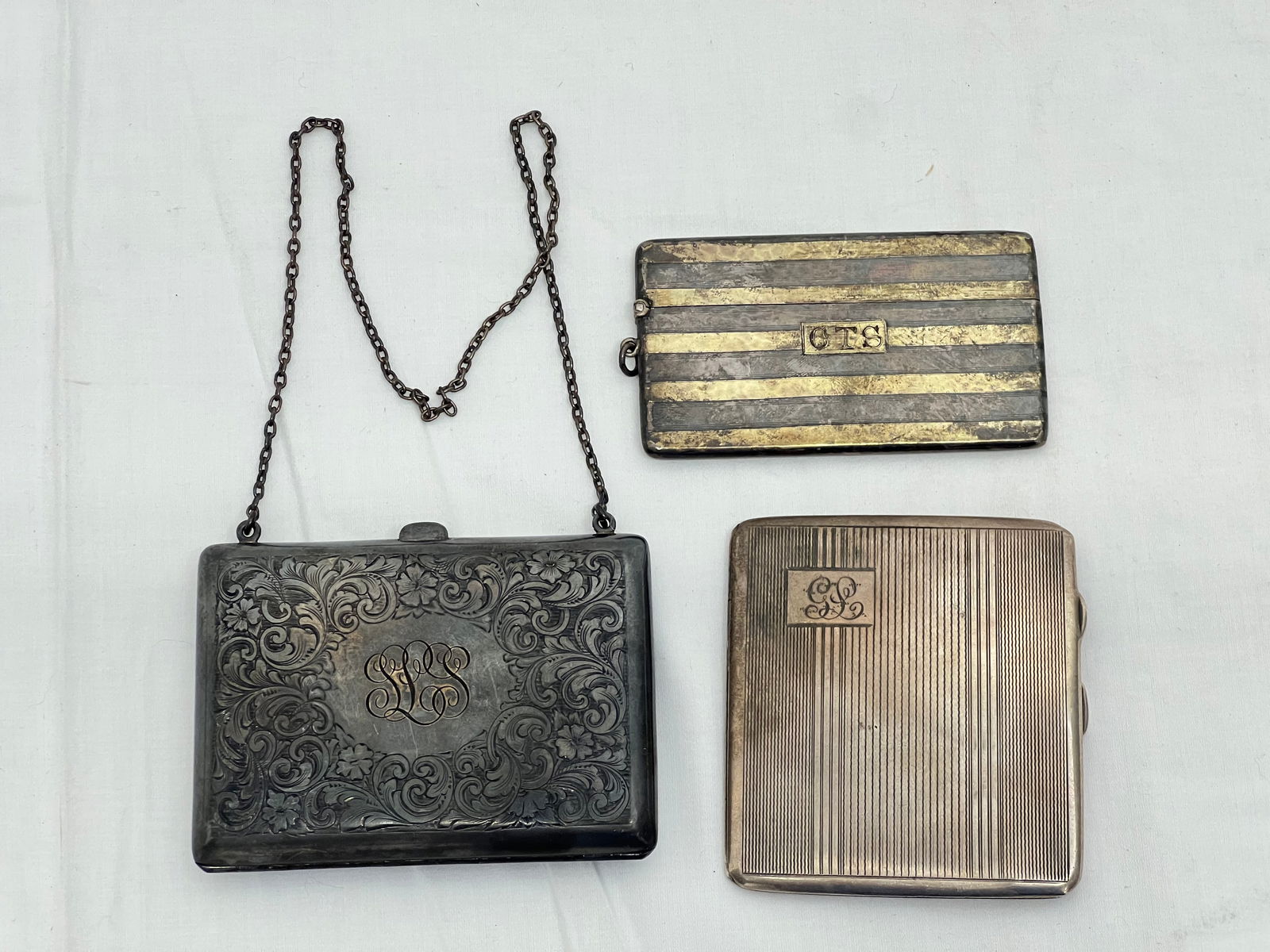 Antique Sterling Purse, Card Holder, Case, 210g TW - (3)Total Items -  Purse w/ Chain 3.75'' x (1 of 10)