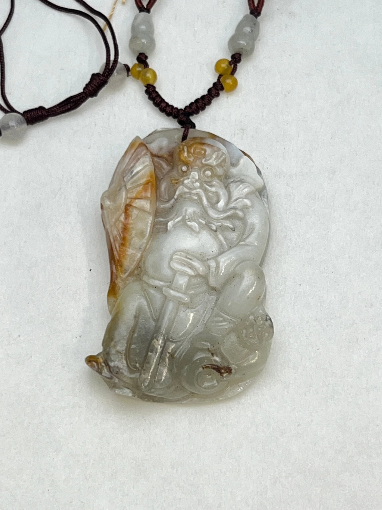 Carved Chinese Figural Jadeite Pendant 2.25'' x 1.5'': Carved Chinese Figural Jadeite Pendant 2.25'' x 1.5''
