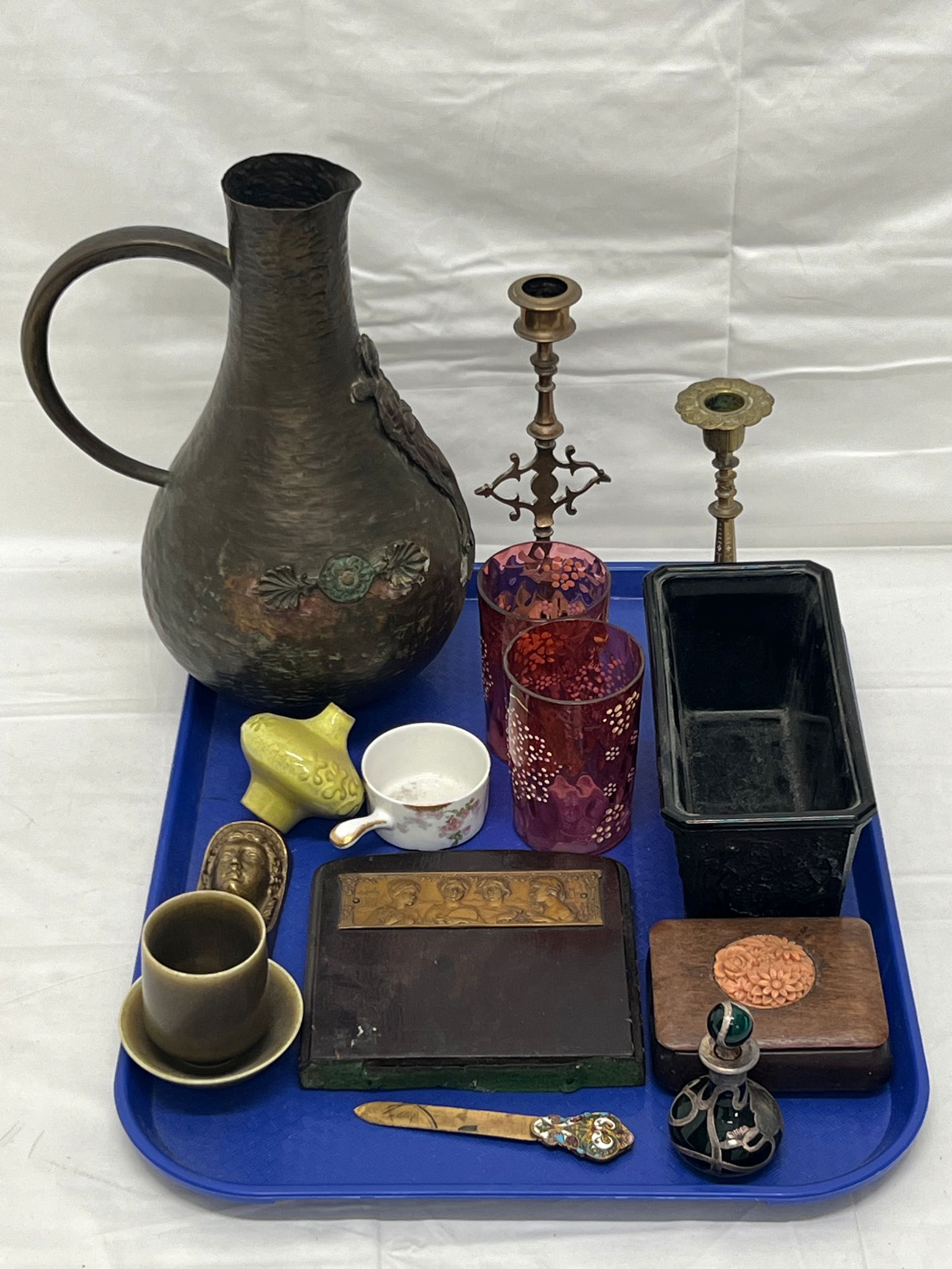 Asst Items-Art Nouvea, Brass Pitcher, Glass, Brass,More - Glass Dancing Ladies Planter, Hammered (1 of 11)