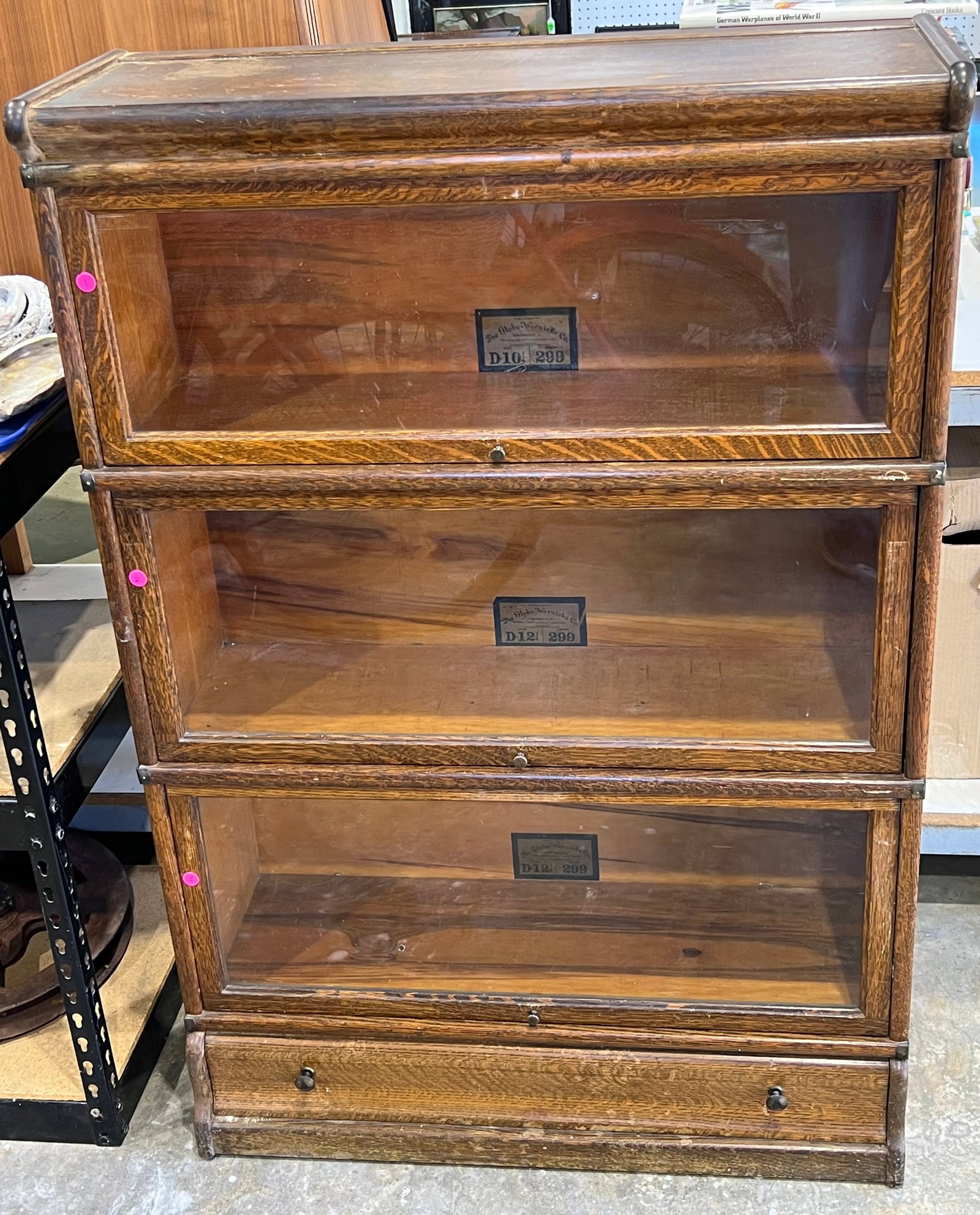 Globe Wernicke 3 Stacking Bookcase #299 - 34'' x 12'' x 51.5'' w/ Original Stickers + Bottom Drawer (1 of 8)