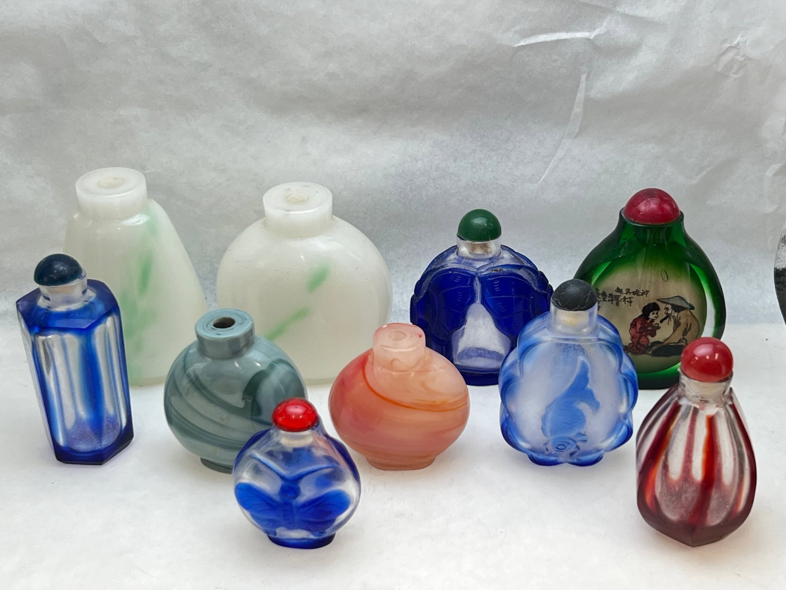 (10)Asst Glass Snuff Bottles - Various Shapes / Styles: (10)Asst Glass Snuff Bottles - Various Shapes / Styles