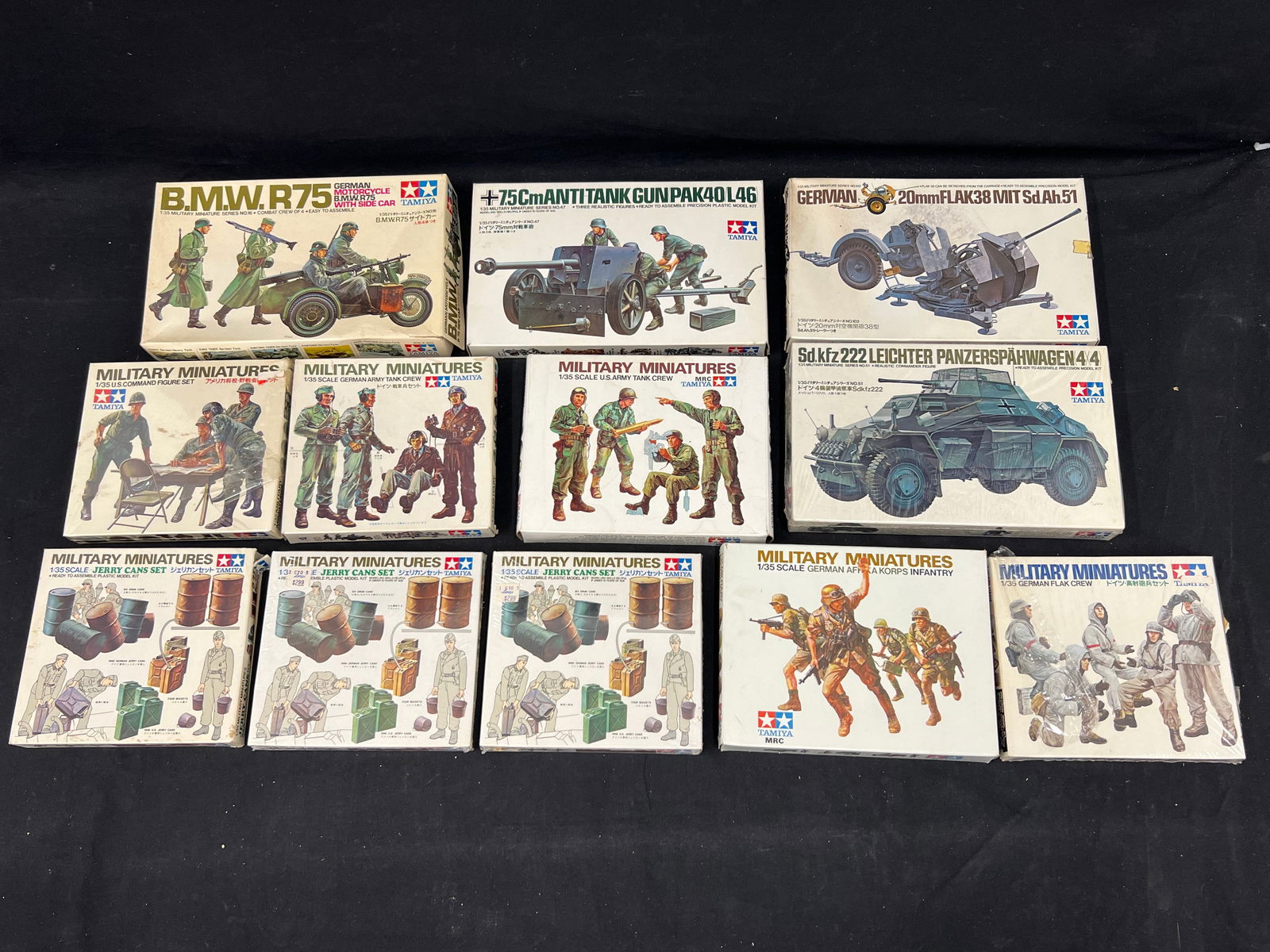 (12)Tamiya Military Miniatures Models + More - 1:35 Scale - BMW Motorcycle w/ Sidecar, Anti Tank, (1 of 6)